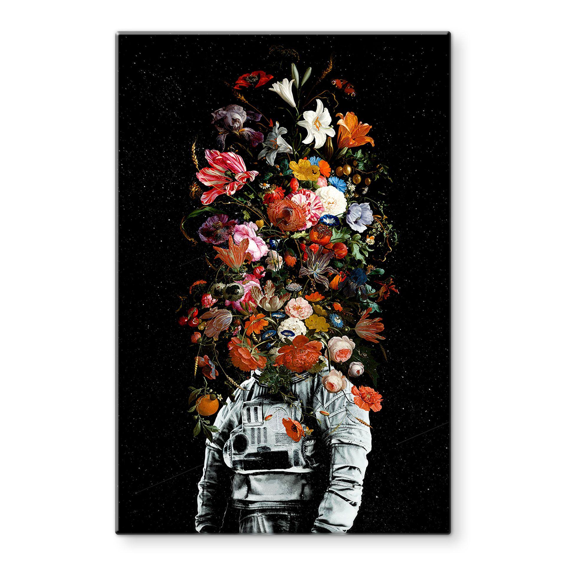 Glasbillede - Astronaut med blomsterarrangement - Nicebleed