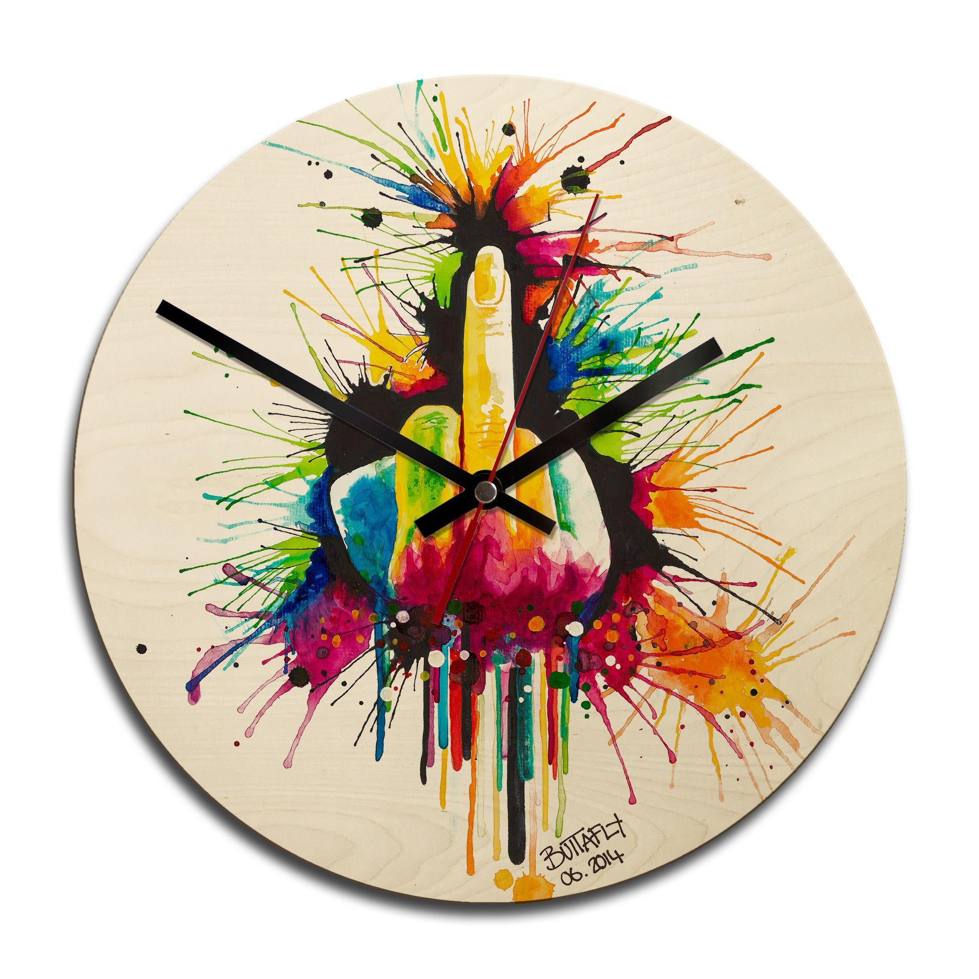 Horloge murale en bois - Buttafly - Fuck the System