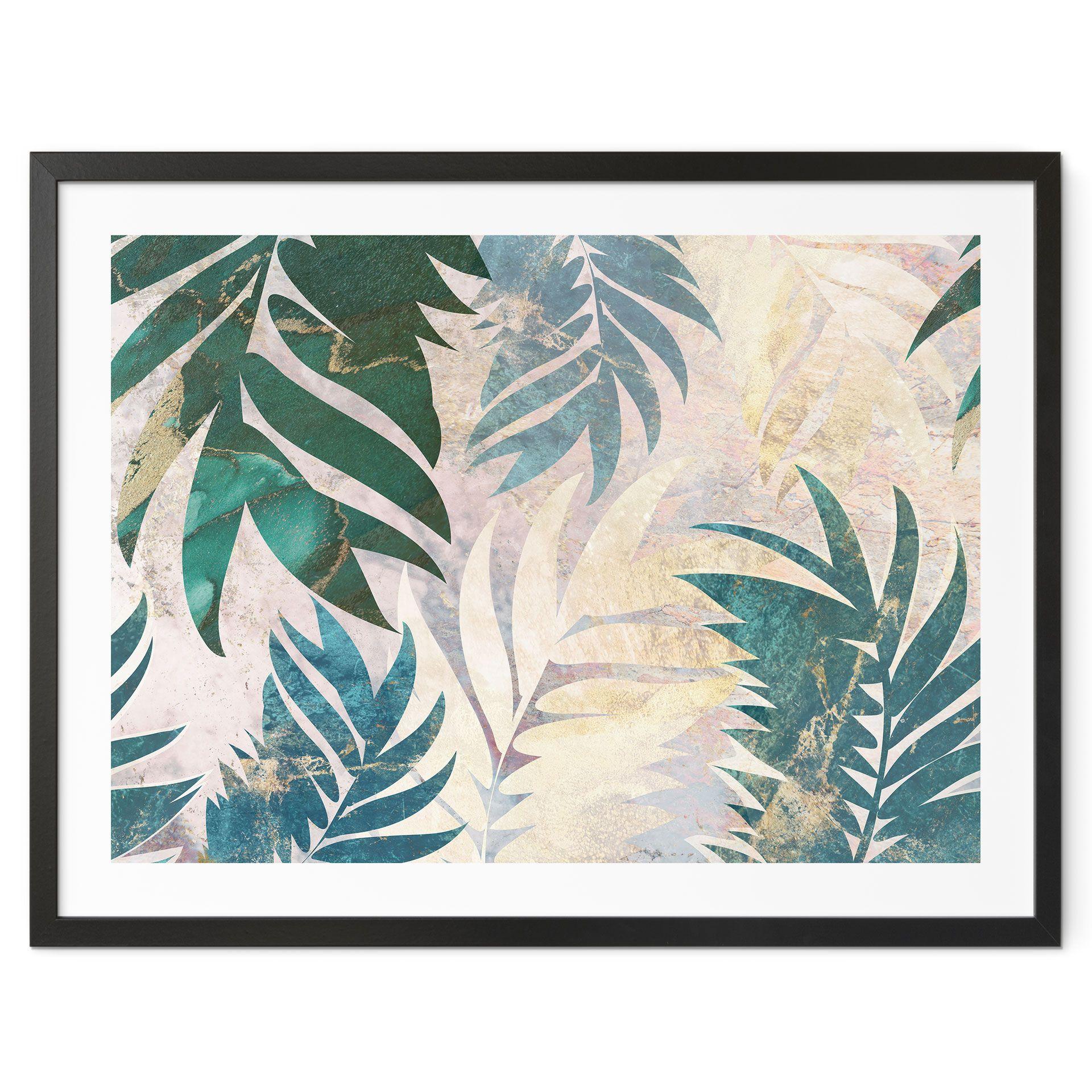 Plakat Urban Jungle - Eksotiske palmeblade i guldgrøn - Manovski