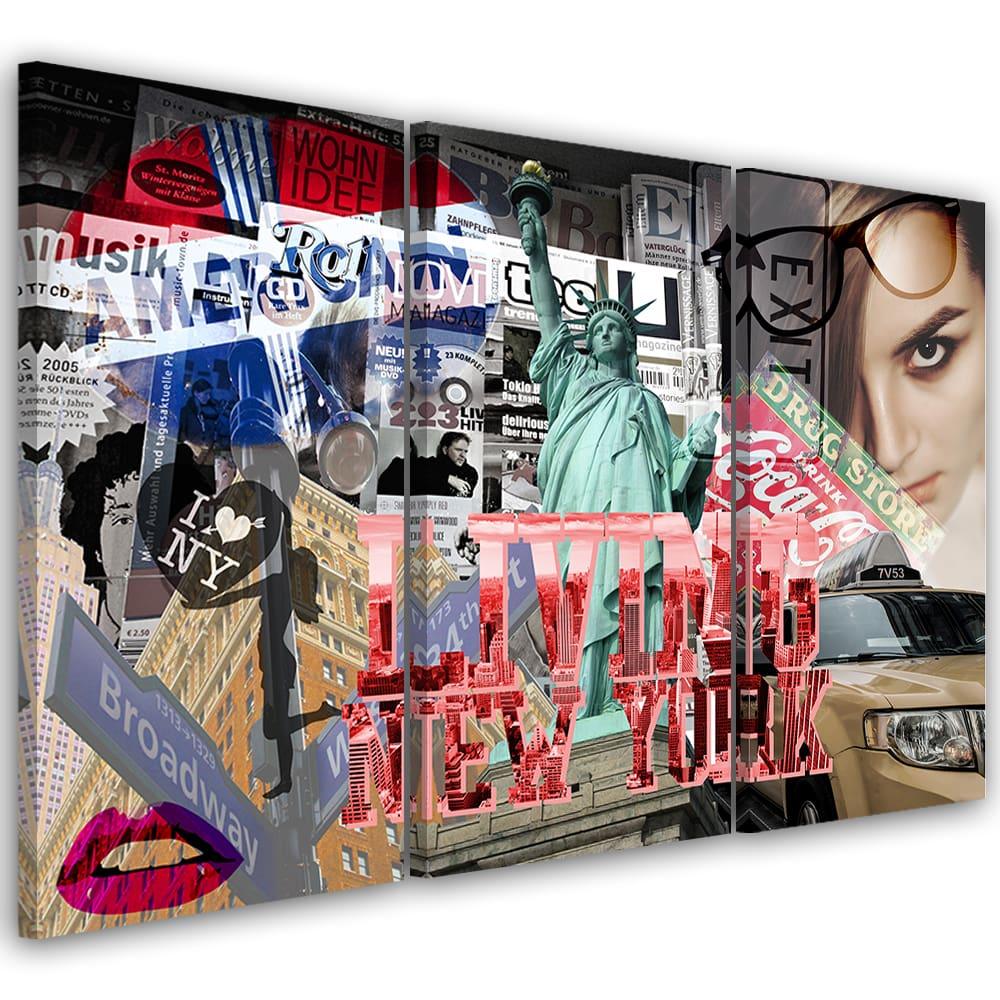 3-delt lærredstryk, New York City Collage Pop Art