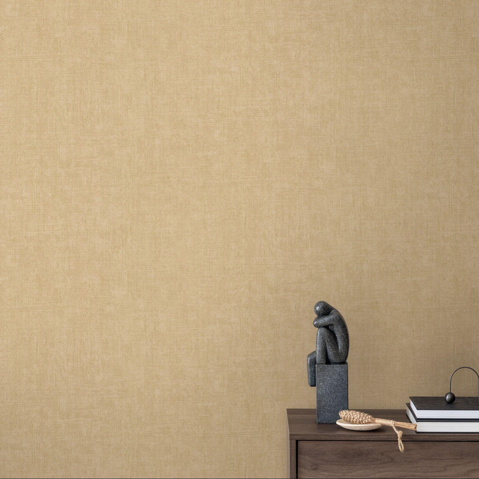 Papel pintado texturado aspecto textil arena amarillo beige - papel pintado no tejido discreto moderno