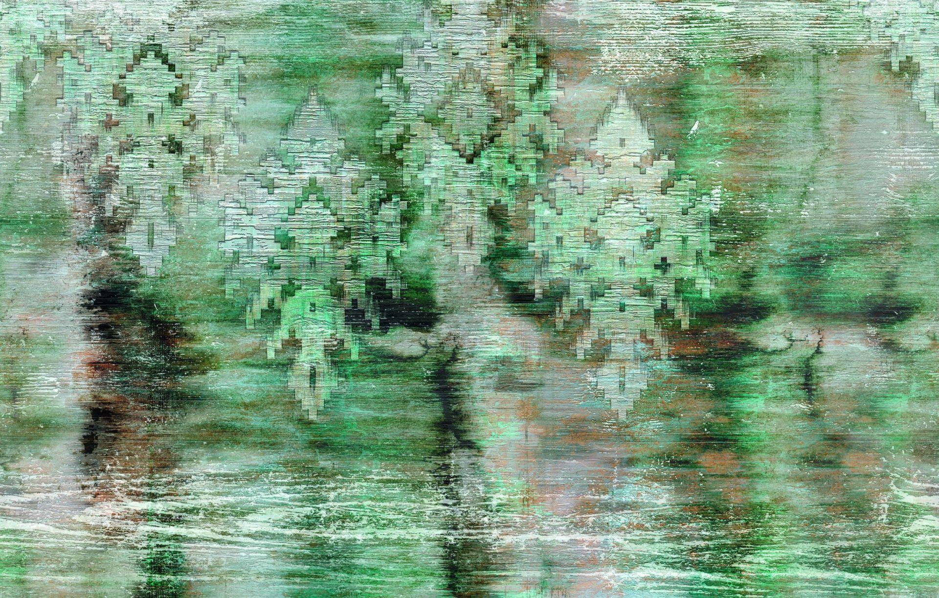Papel pintado con motivo fotomural Estructura abstracta de píxeles en petróleo y gris 2,7 x 4,24 m