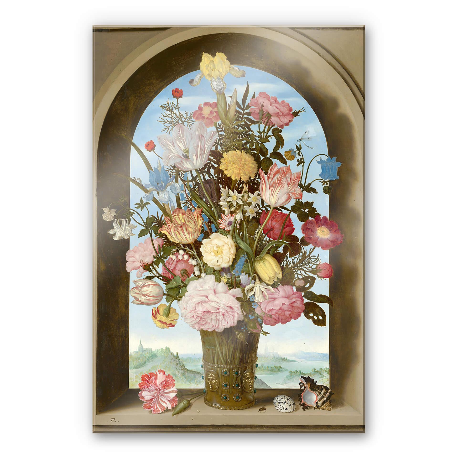 Akrylbillede Bosschaert - blomstervase i en vinduesniche