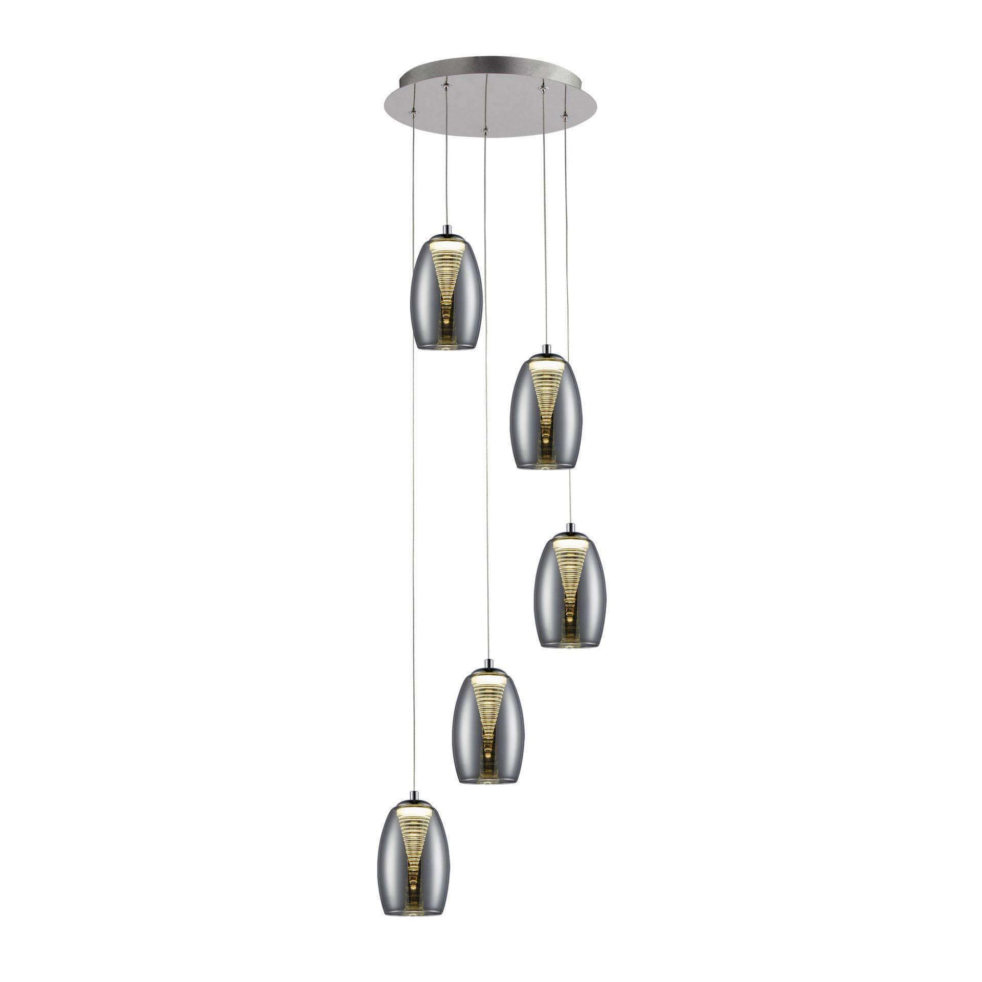 Pendelleuchte Linn, grau, 180 x 33 cm, Glas Pendellampe, dimmbar