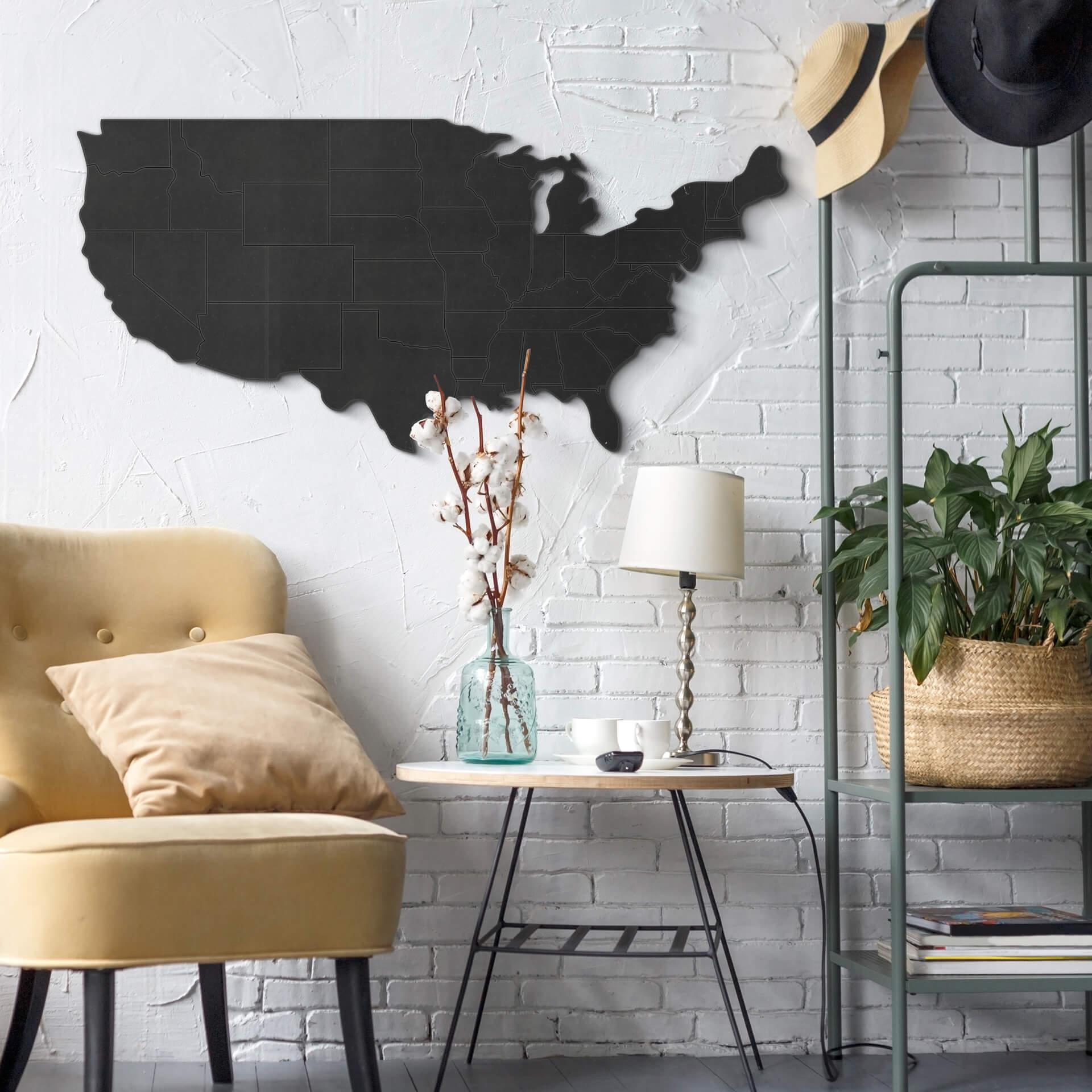 MDF - Decoración en madera - Mapa USA con bordes de países