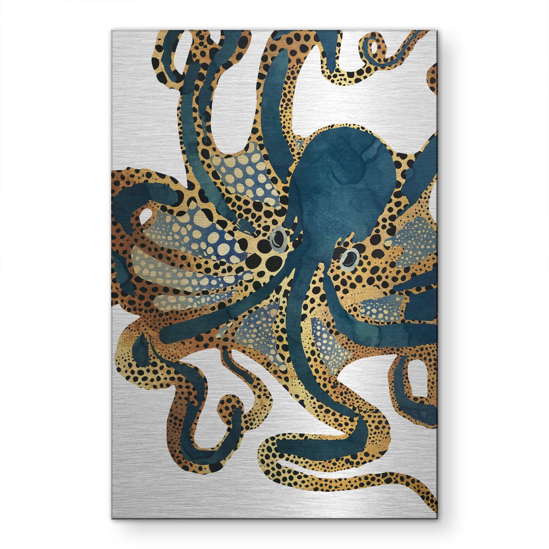 Alu-Dibond gebürstet mit Silbereffekt - Goldener Oktopus - SpaceFrog Designs - 30x45 cm