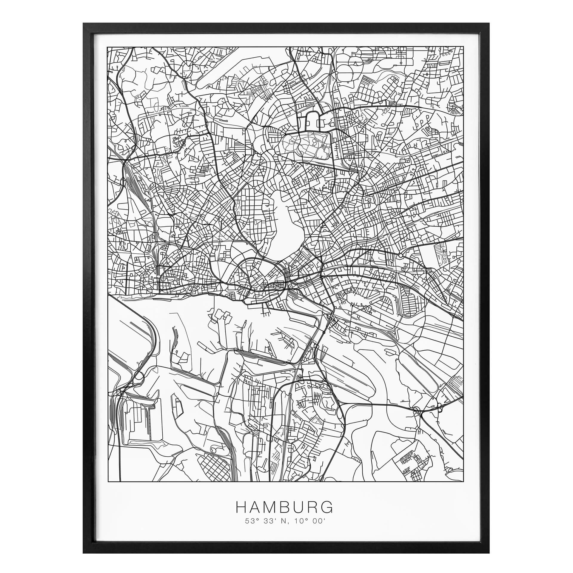 Póster mapa de la ciudad de Hamburgo
