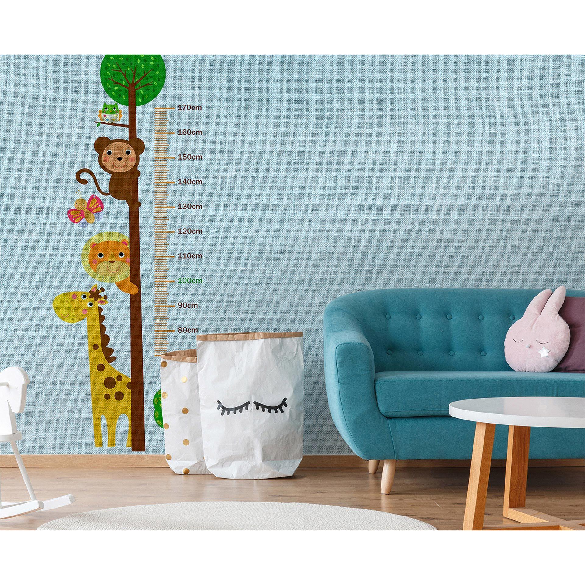 Vævet tapet Kids Grow Stick løve sommerfugl fototapet Designwalls i blå og brun 