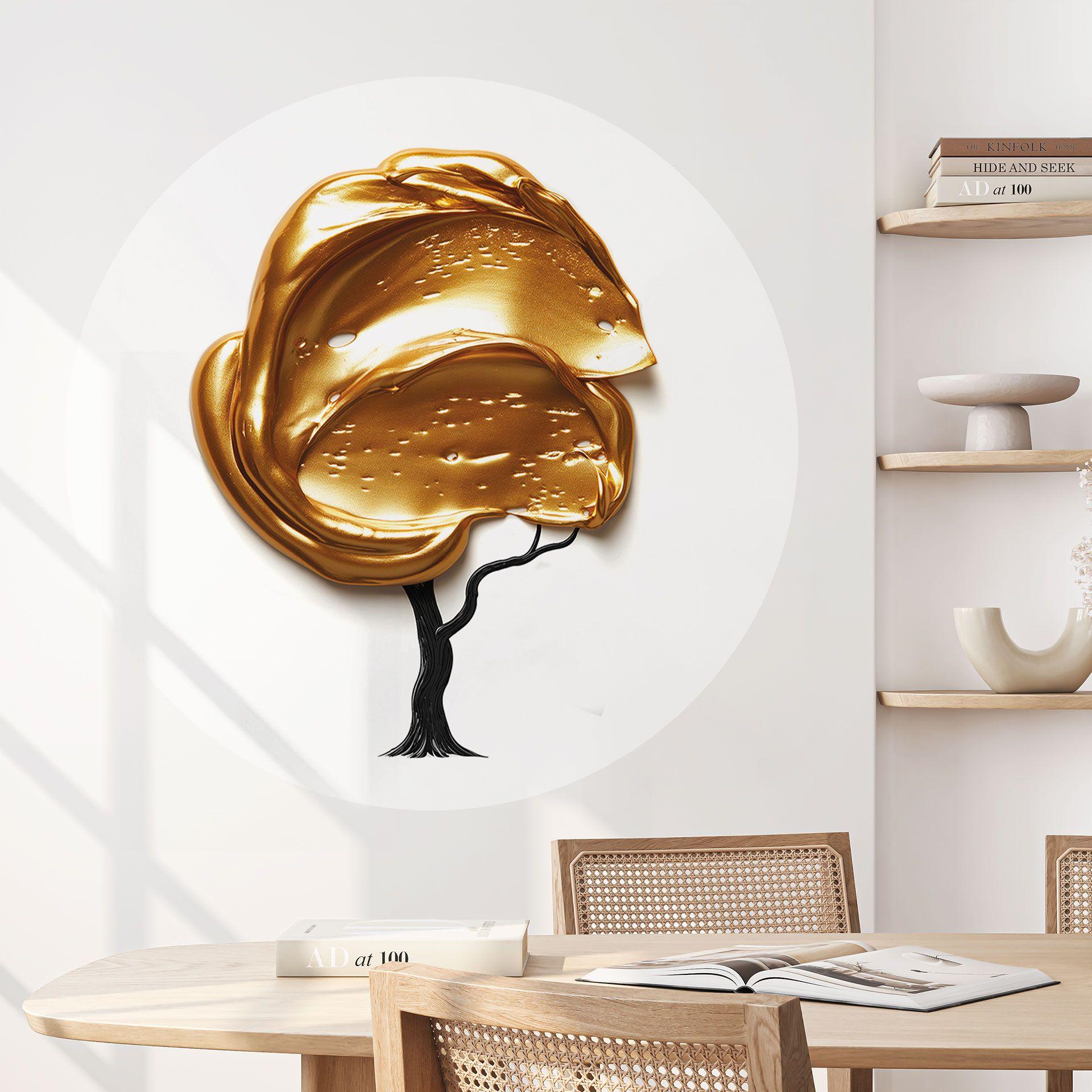 Vinilo decorativo árbol con corona dorada 3D - Mielu - Redondo