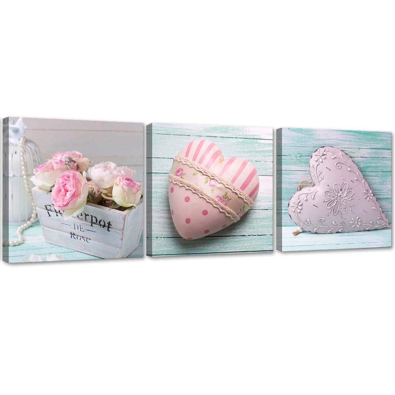 3 stykke lærredsprint, Heart of Love Pink
