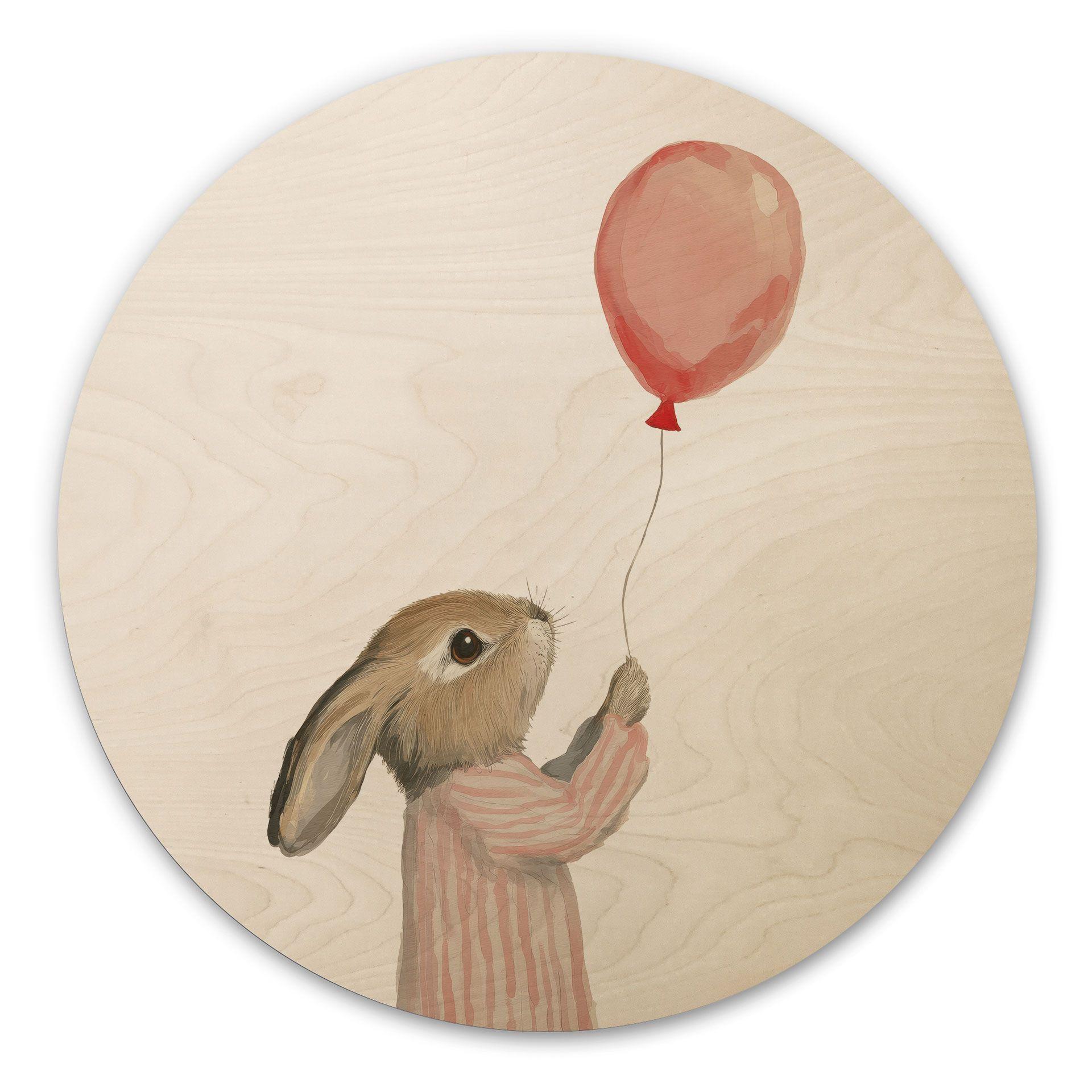 Billede af træ sød kanin med ballon - Treechild - Rund