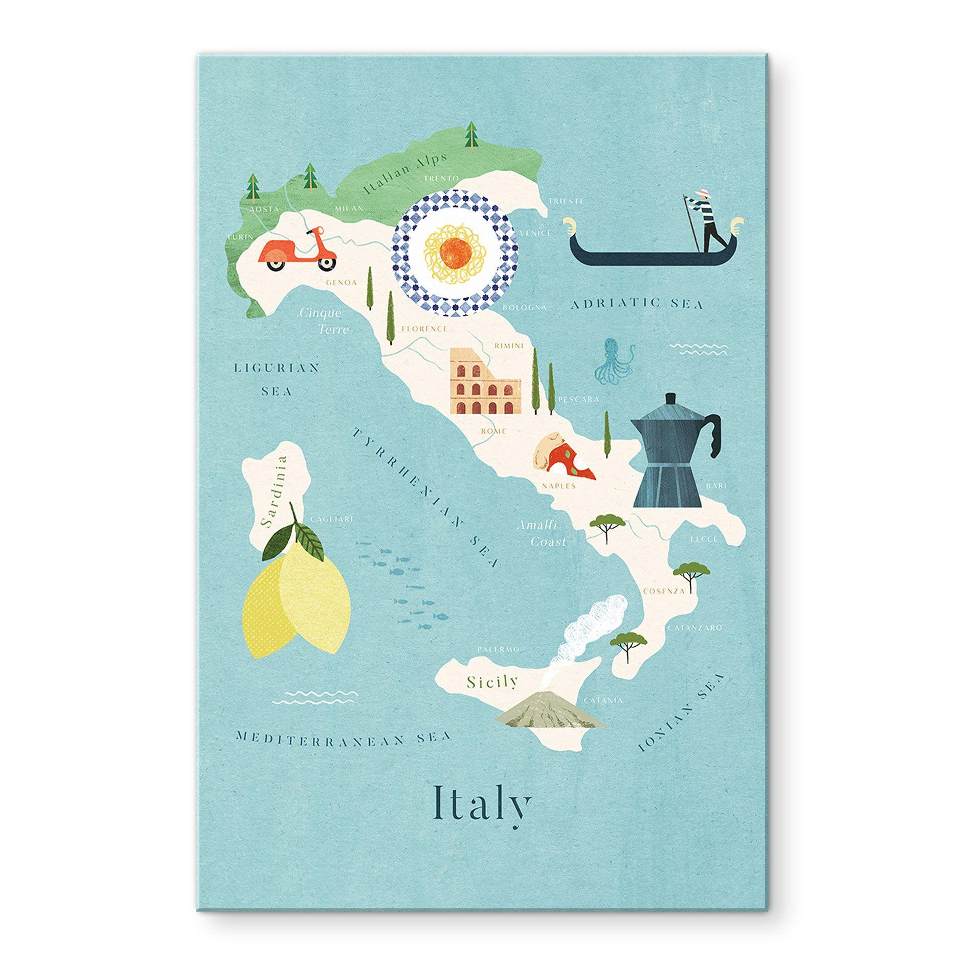 Akrylbillede Kort over Italien - Rivers