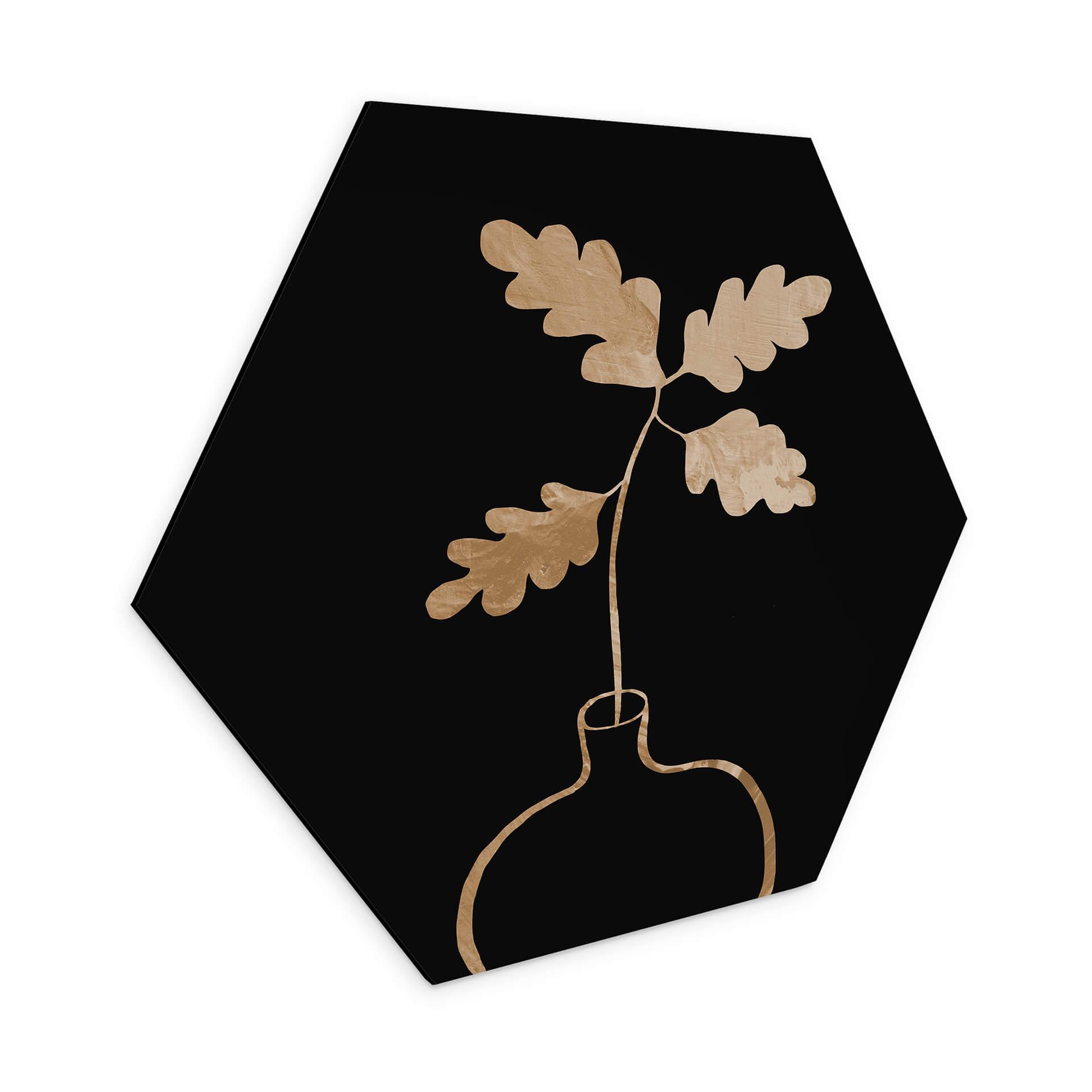 Hexagone - alu-Dibond 1X Studio - Feuilles de chêne doré dans un vase