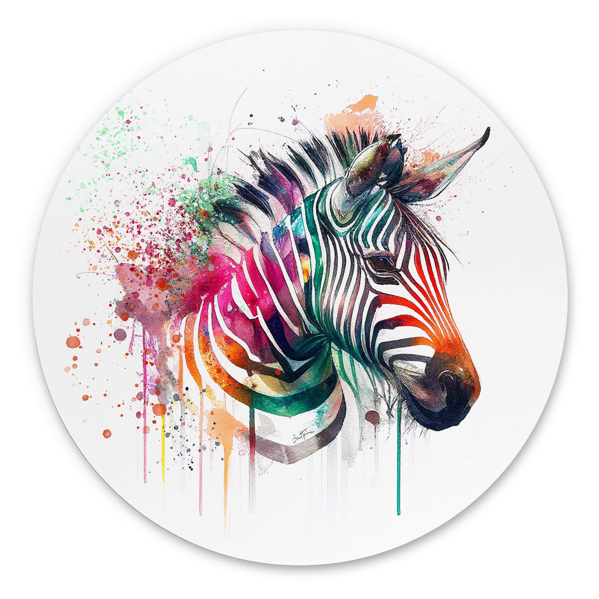Vægcirkel Heine - Rainbow Zebra – print på aluminium (Alu-Dibond)