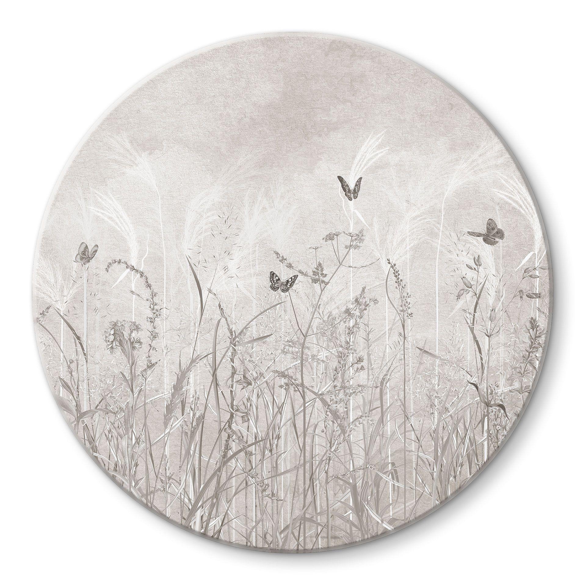 Glasschilderijen Wilde bloemenweide met vlinders in Scandinavisch design - Ms Tiff - Rond