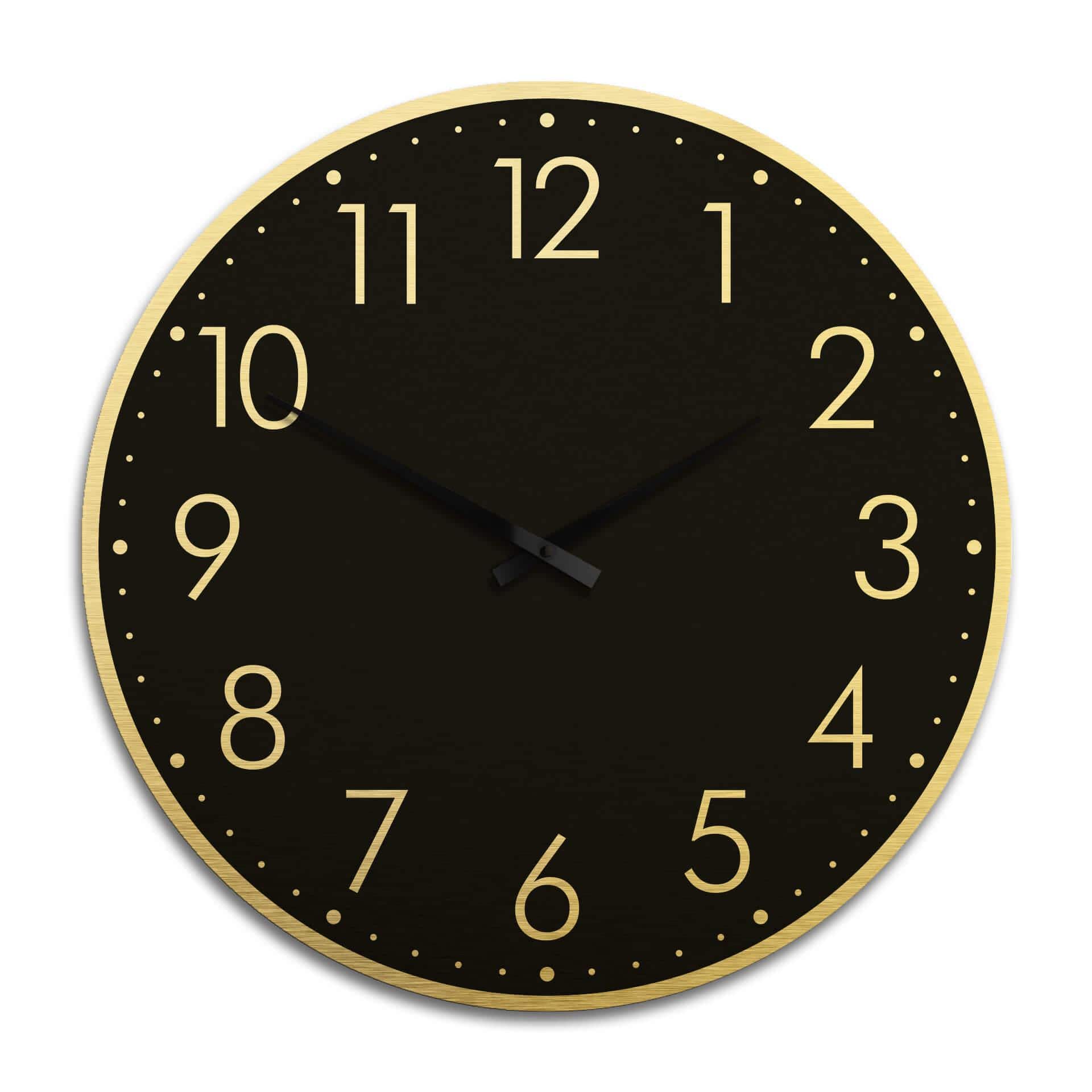 Horloge murale XXL en Alu-Dibond - Dorée  - Moderne noire avec minutes Ø 70 cm