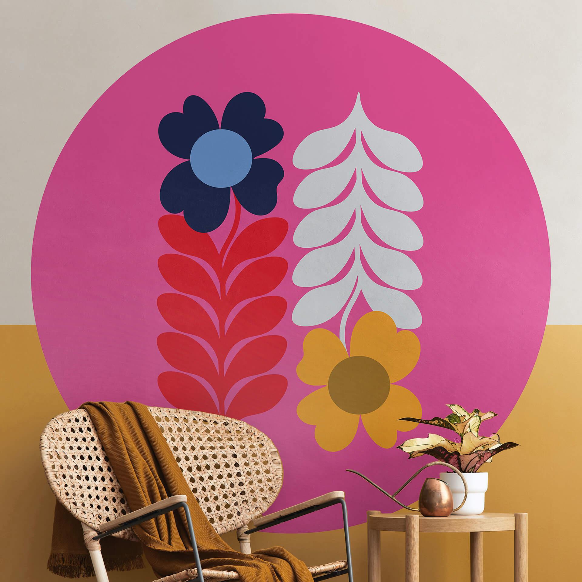 Tapet cirkel Collett - Retro Flowers - vliesetapet/selvklæbende non-woven tapet