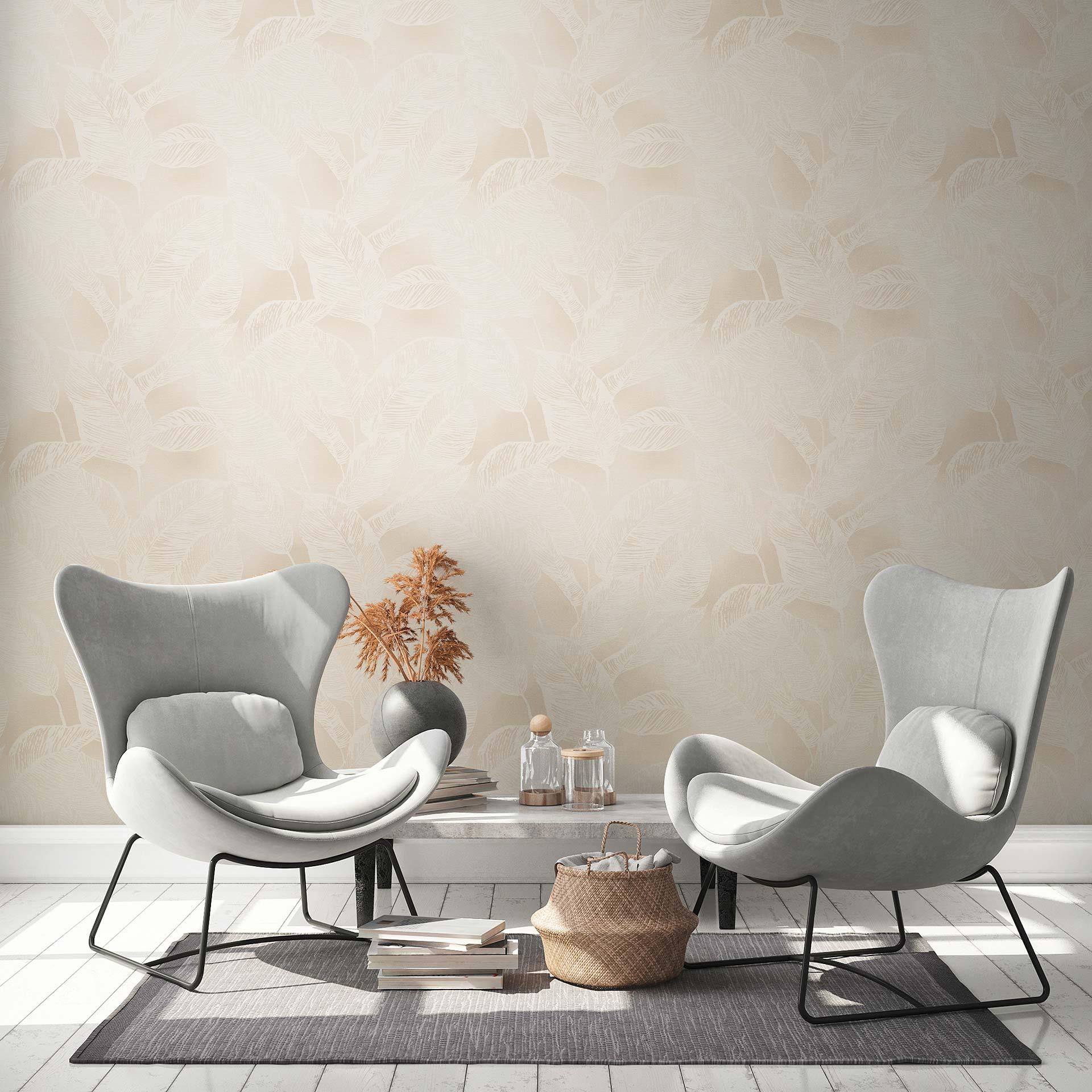 tapet floral - ikke-vævede tapetblade PVC-fri af A.S. Création beige hvid natur 386633