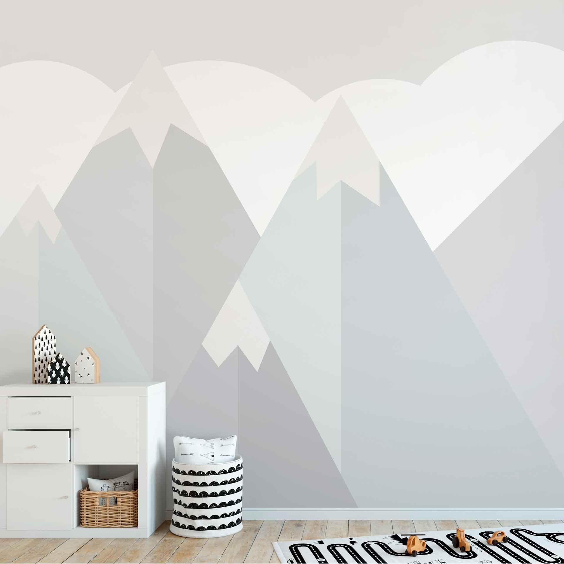KidsMountains1 bjergtapet i gråhvid - non-woven tapet Designwalls 2 - 2,55 x 3,5 m