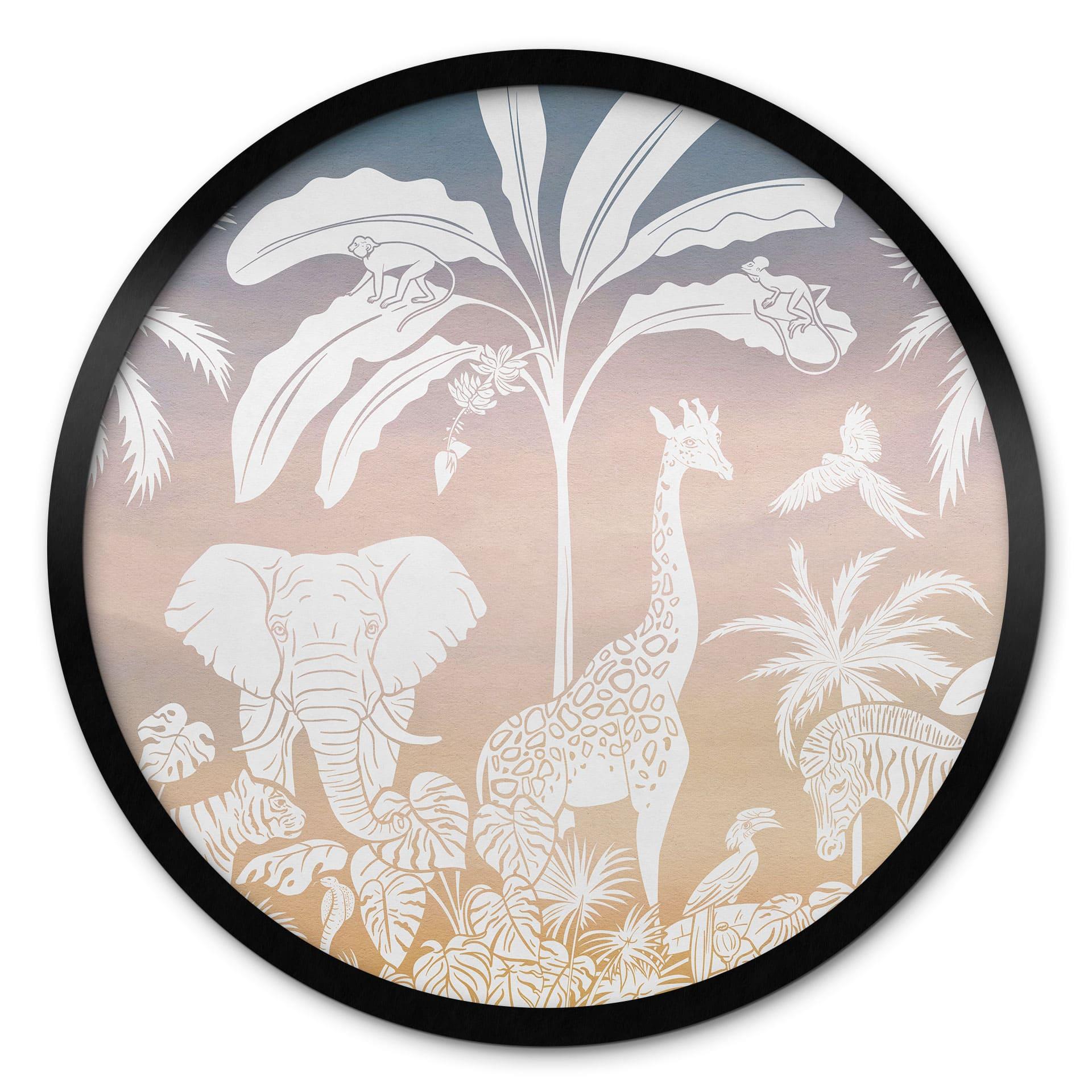 Póster Selva paradisíaca con animales salvajes - Ombre - Kikki Belle - Redondo