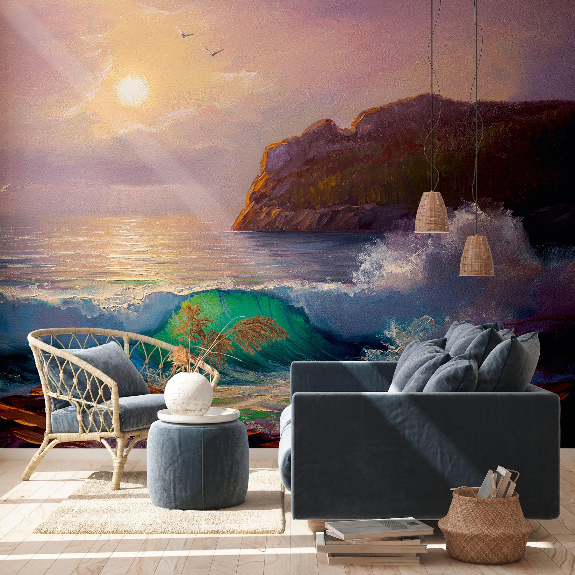 Sea PaintingSeasca tapet i violet hvid - non-woven tapet Designwalls 2 - 2,55 x 3,5 m