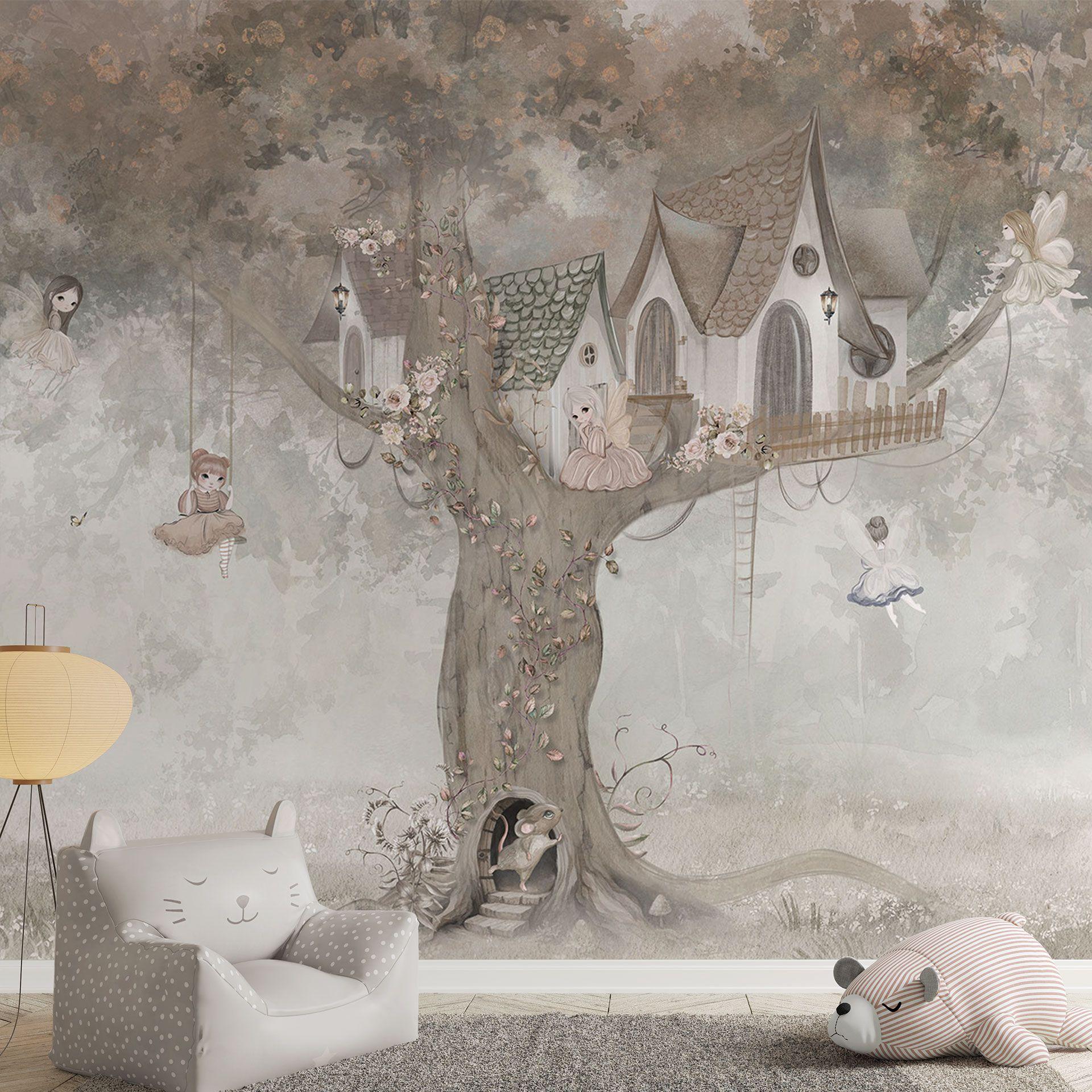 Fotobehang kinderkamer Toverboomhut met feeën - Ms Tiff