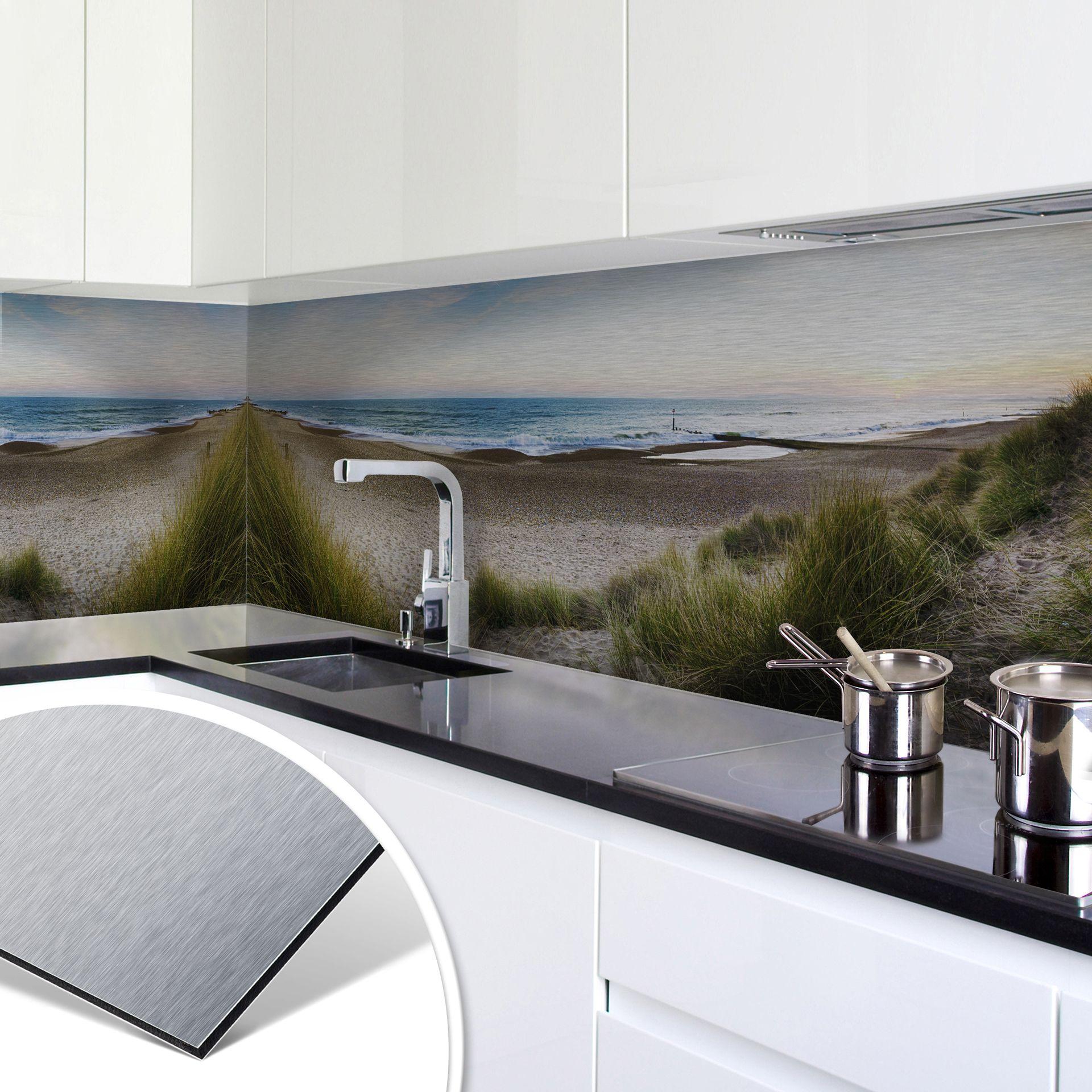 Revêtement pour cuisine - Alu-Dibond - Plage en panorama - Argenté