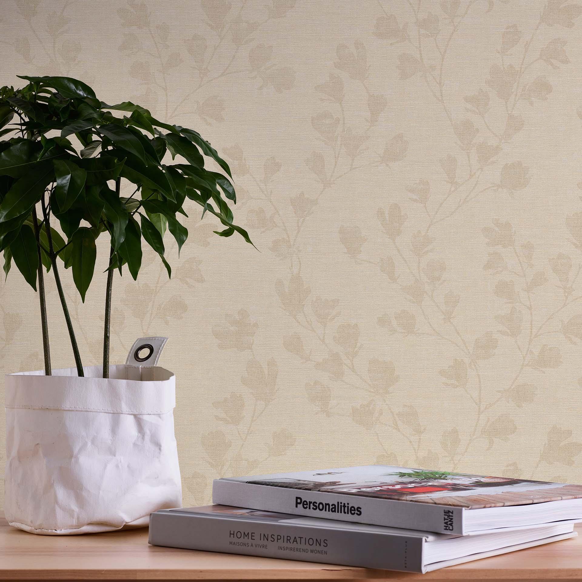Papel pintado Hojas beige - Papel pintado tejido-no tejido floral salón
