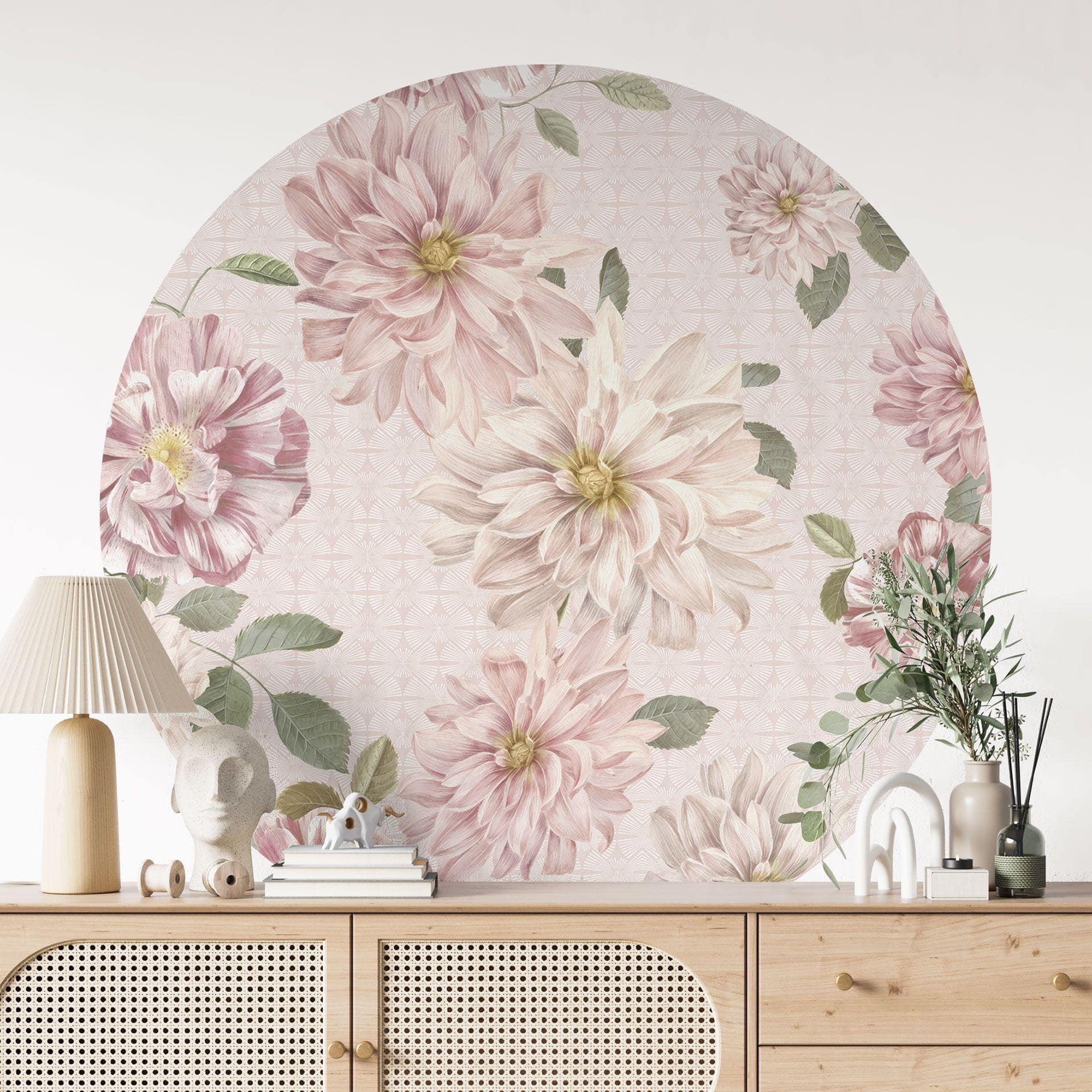 Vinilo decorativo Dalias Shabby Chic Rosa - Decoración con flores - Redondo