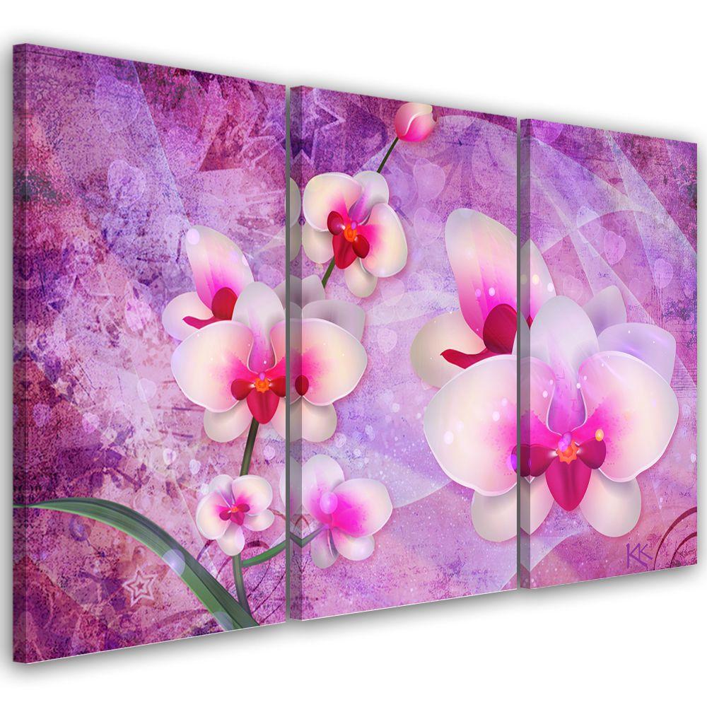 3 stykke lærredstryk, Orchid Blossoms Abstraktion