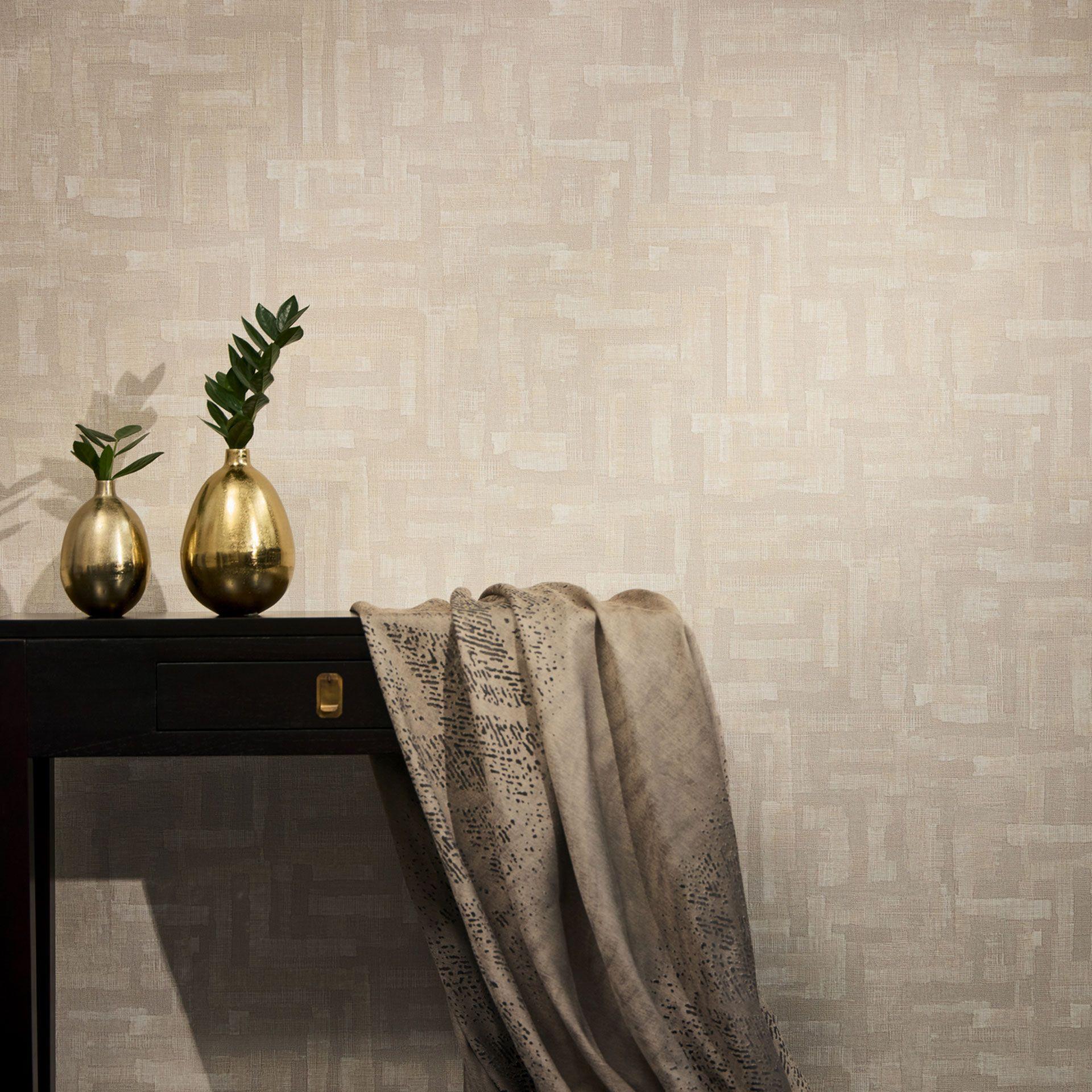 Struktureret tapet med linnedlook Beige Cream - Geometrisk mønster 