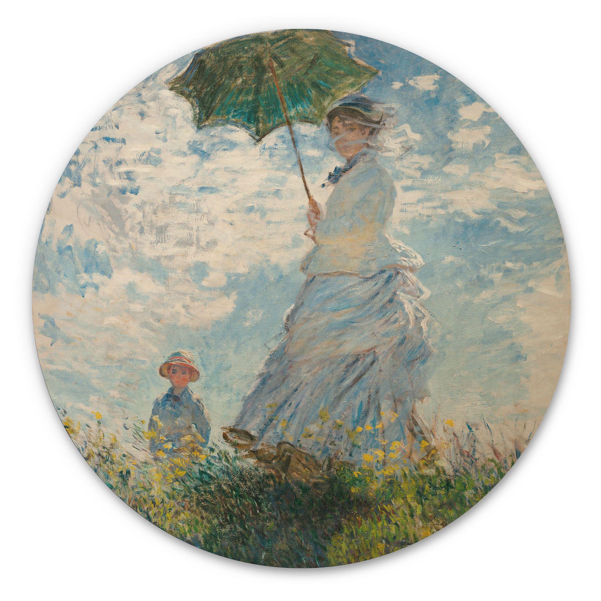 Cuadro de madera Monet - Mujer con sombrilla - Madame Monet y su hijo - Redondo
