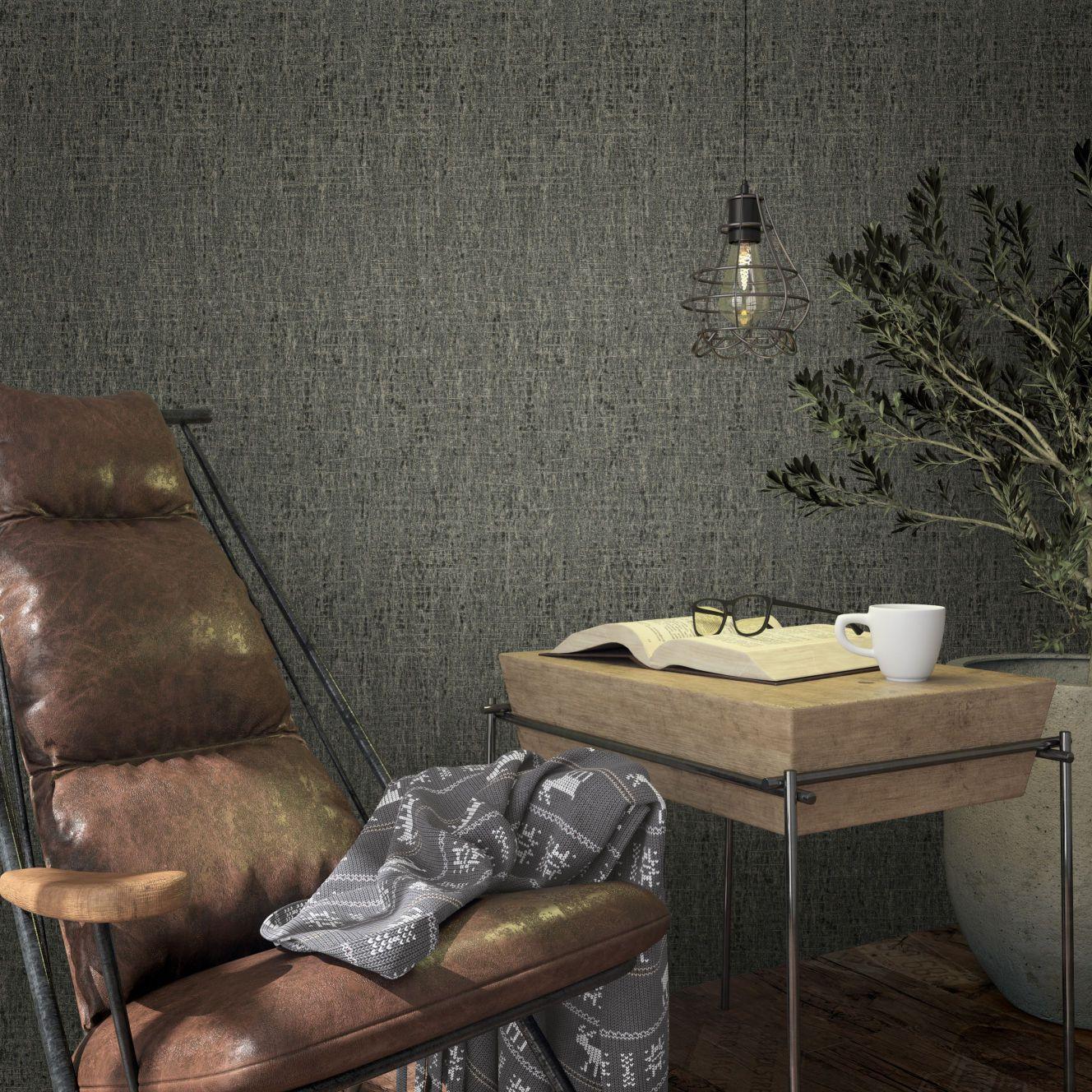 antracit tekstureret vinyltapet Loft Superior guld