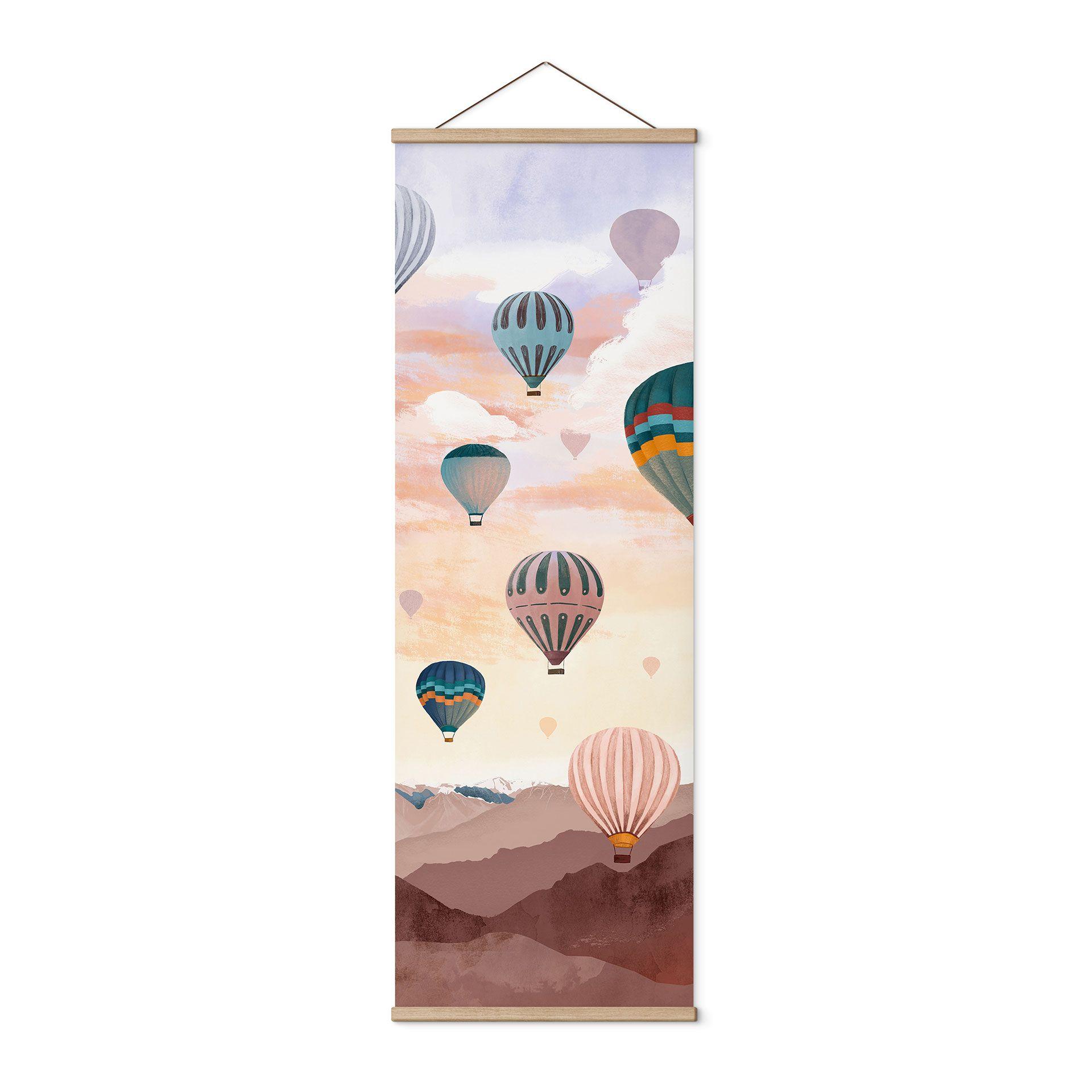 Póster de tela Volando alto con los globos aerostáticos - Goed Blauw - Panorama