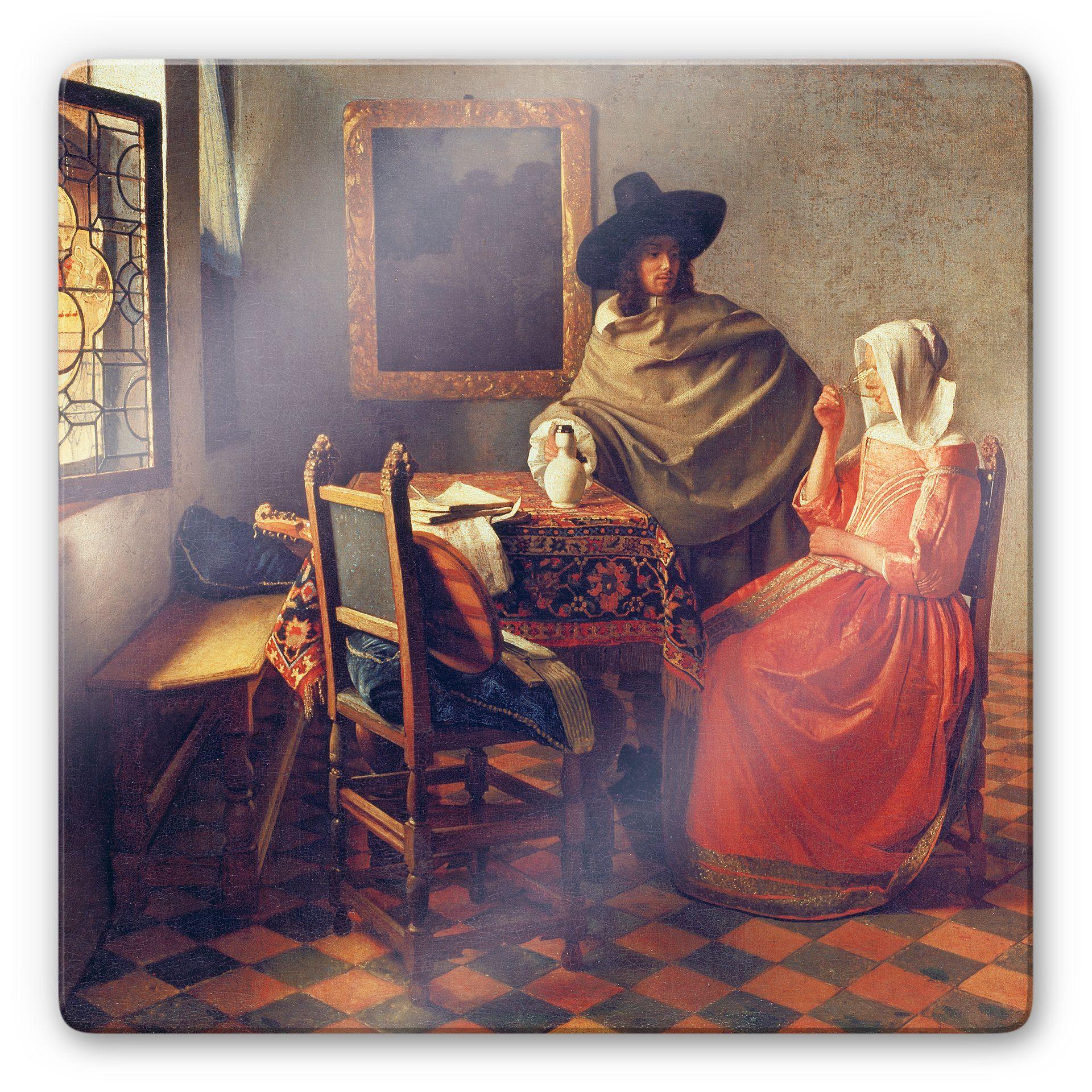 Glasschilderij Vermeer - Het glas wijn