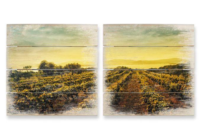 Houten Wanddecoratie Wijngaard bij Zonsondergang 2-delig