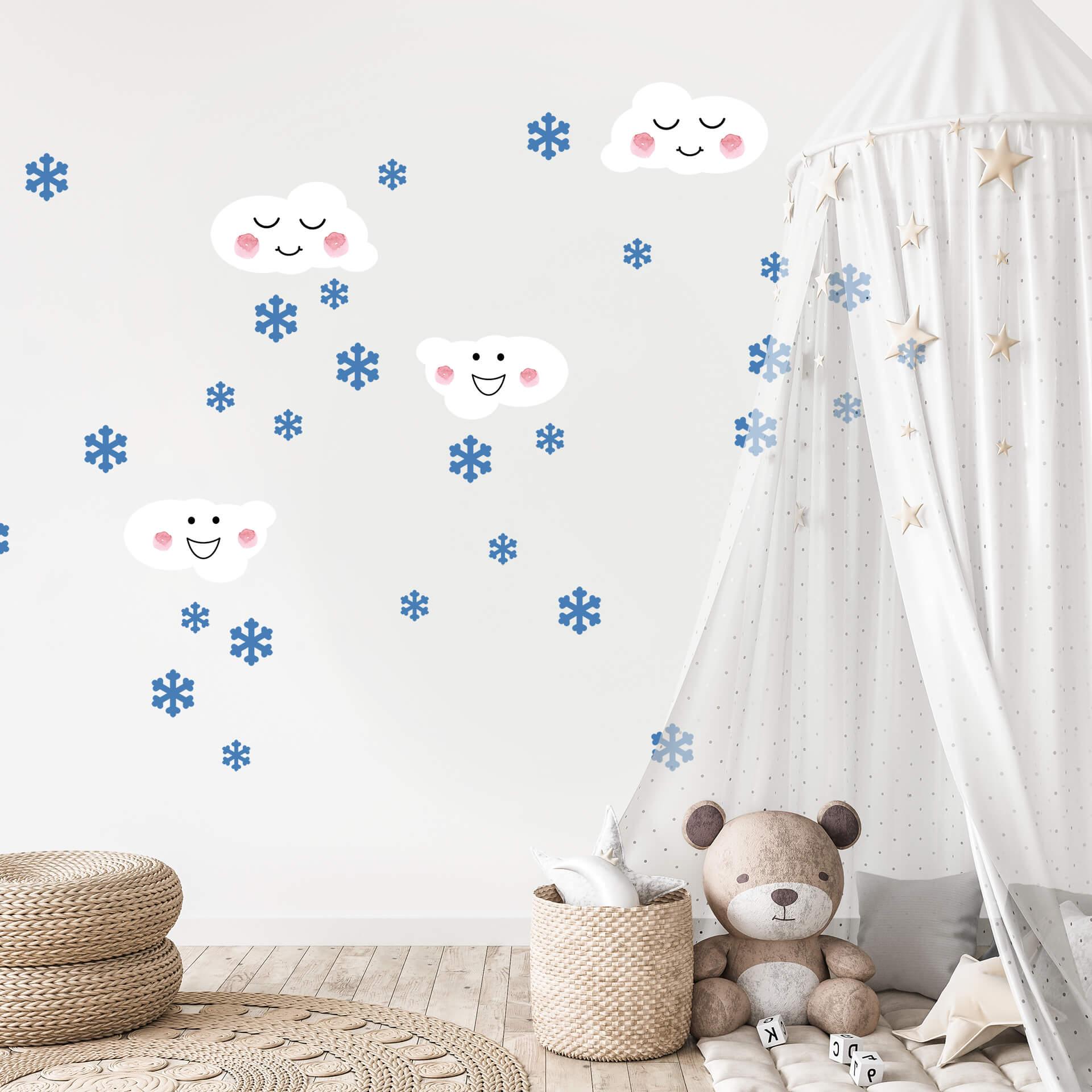 Muursticker set Wolken + Sneeuwvlokjes