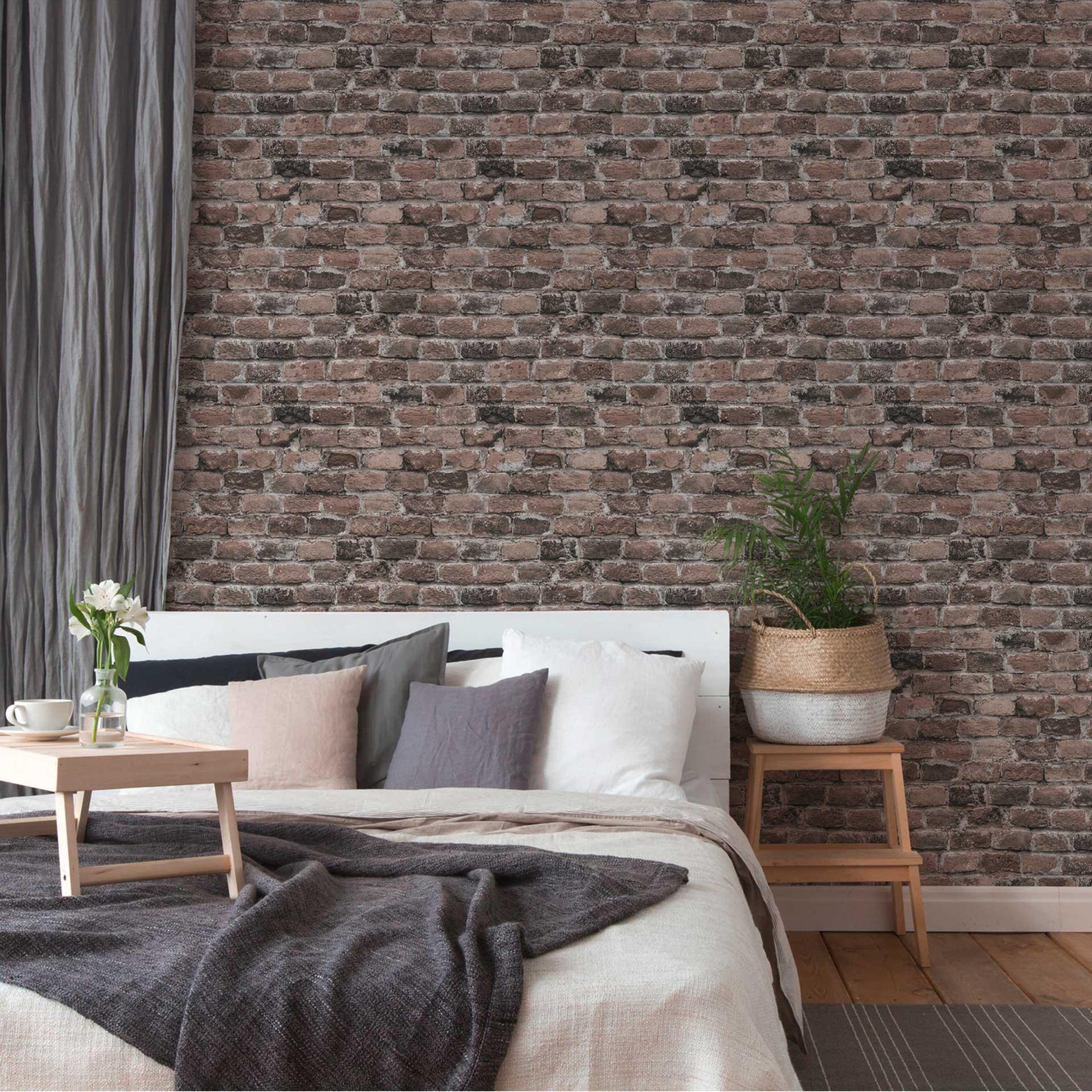 murstenstapet gråbrun beige - fleecetapet steneffekt - industrielt tapet