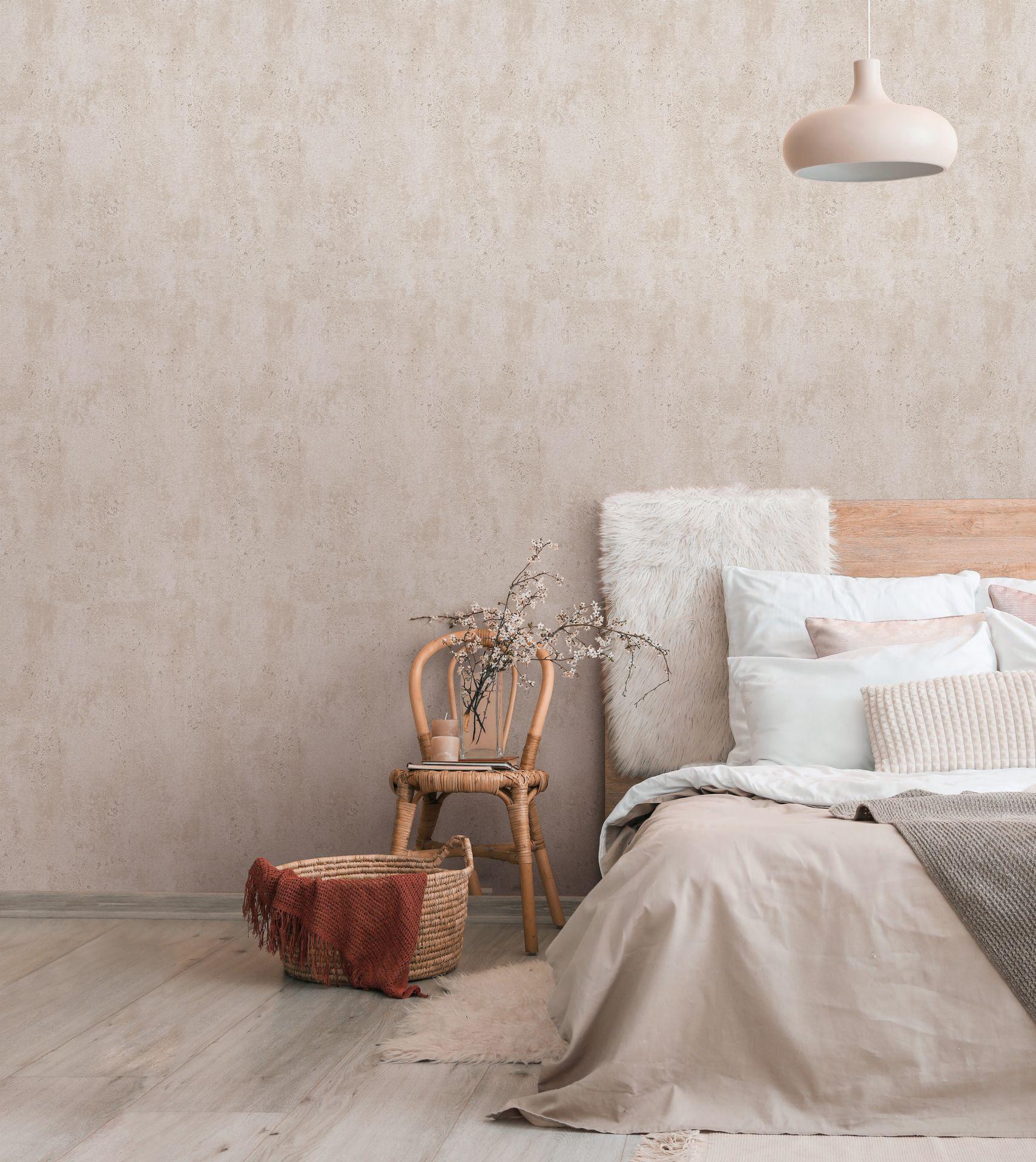 Ensfarvet tapet, non-woven vægbeklædning Novamur Yvi beige