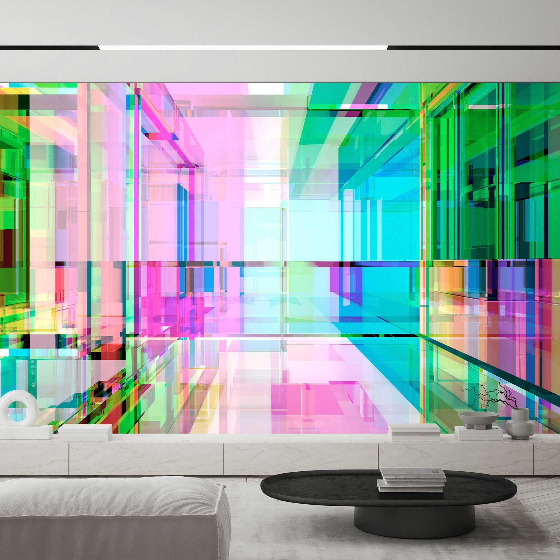 Fototapet med 3D-effekt og geometriske prismer i farverige nuancer - non-woven tapet