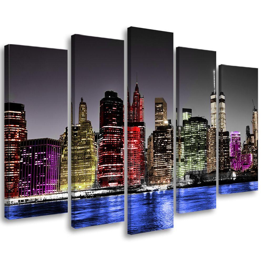 5 stykke lærredstryk arkitektur New York Night