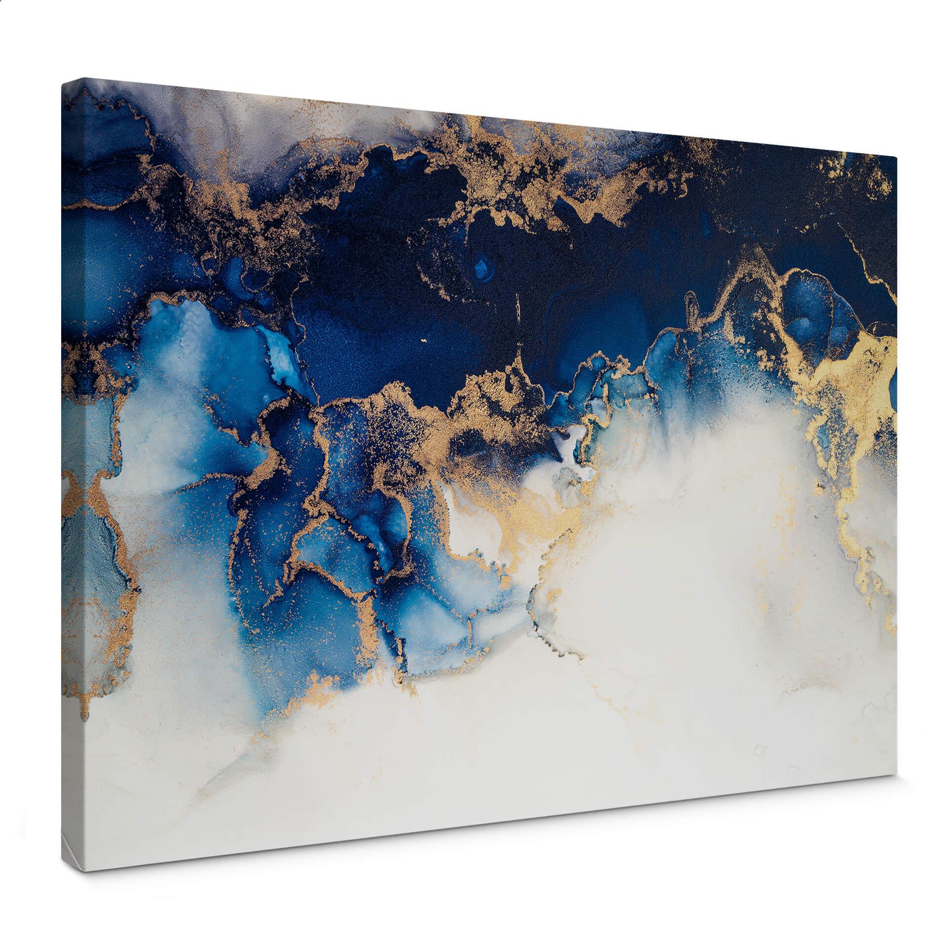 Lienzo abstracto de mármol con efecto azul y dorado