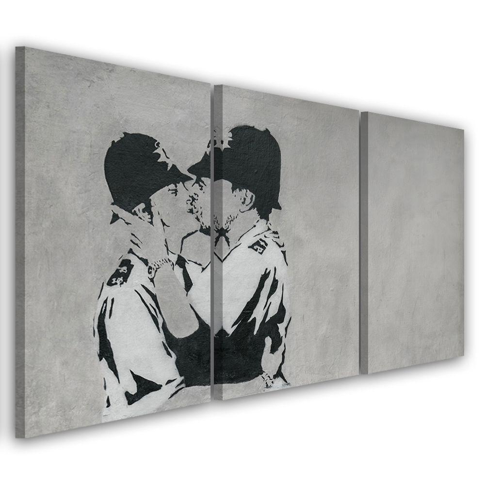 3 stykke lærredstryk, Banksy Kissing Policemen