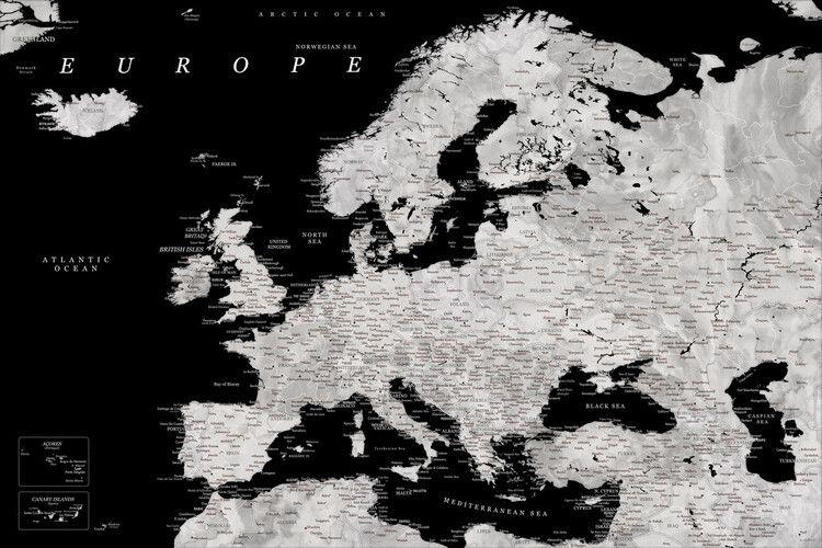 Plakat Blursbyai - Sort og gråt Europakort, plakat (60 x 40 cm)