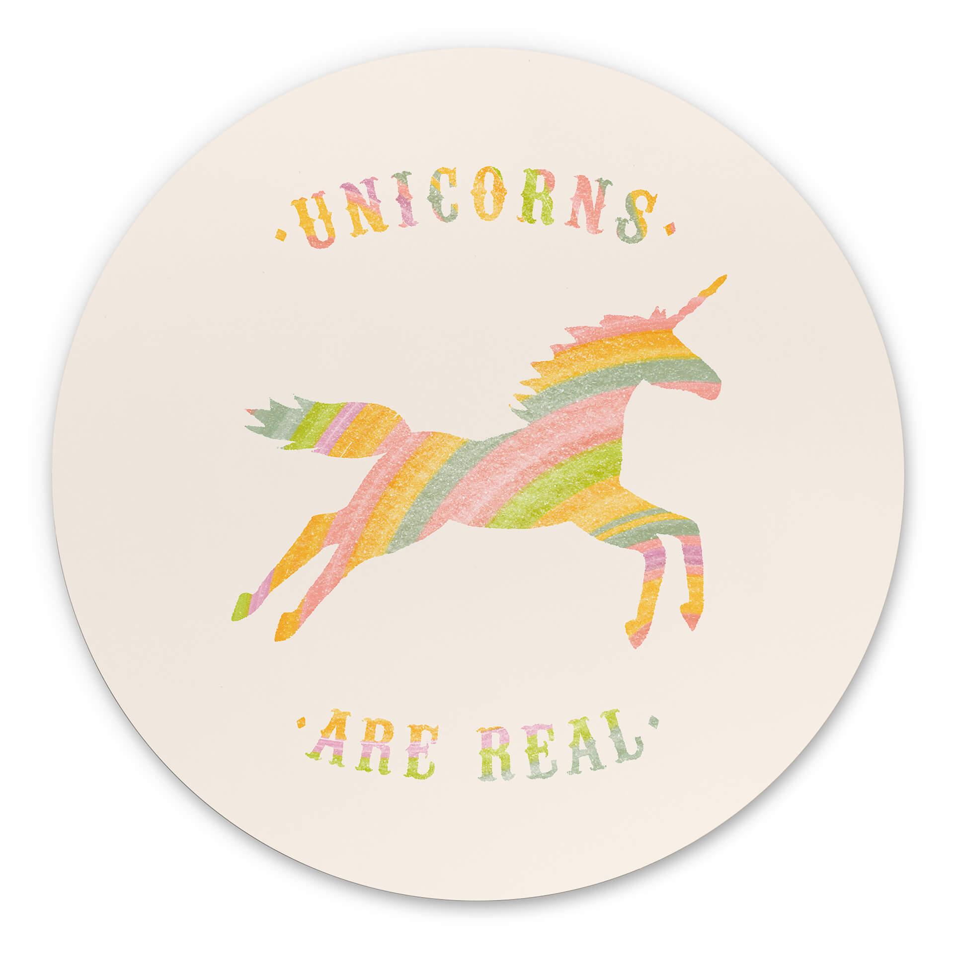 Vægcirkel Bodart - Unicorns are Real – print på aluminium (Alu-Dibond)