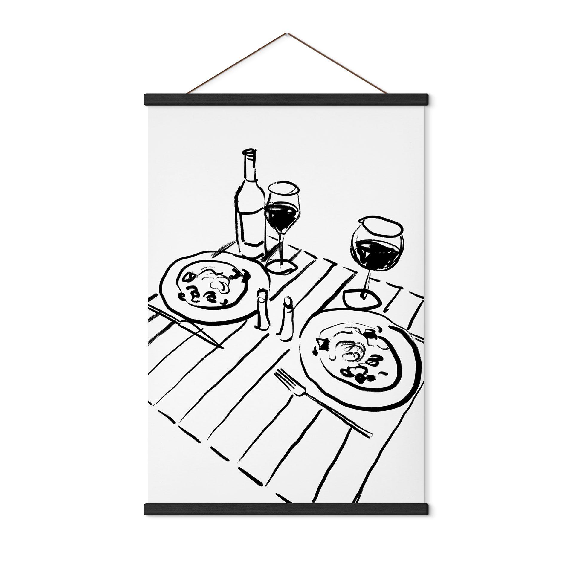 Póster de tela Line Art - Bodegón con vino - Treechild