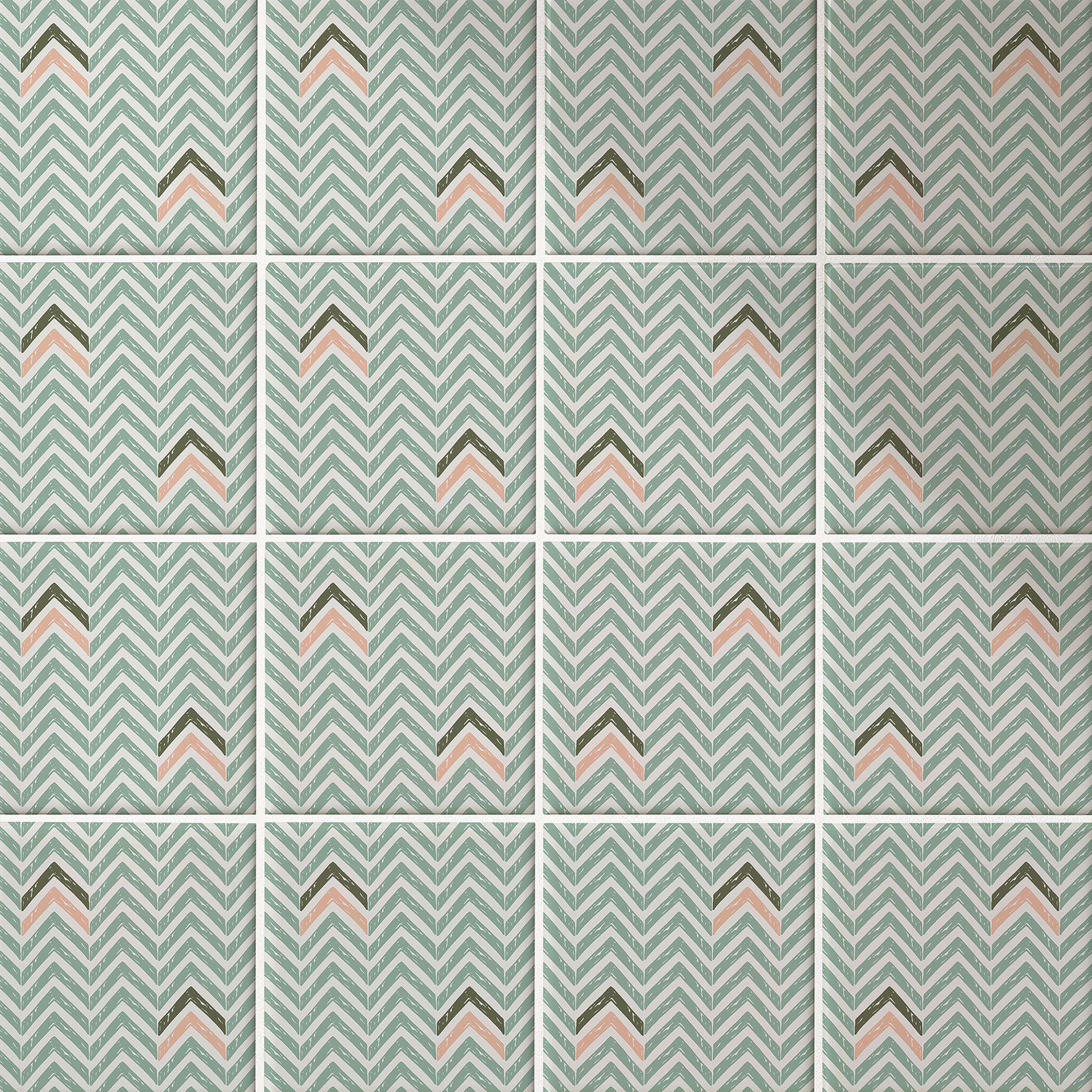 Azulejos Adhesivos Boho - espiga rosa salvia verde - lote de 12