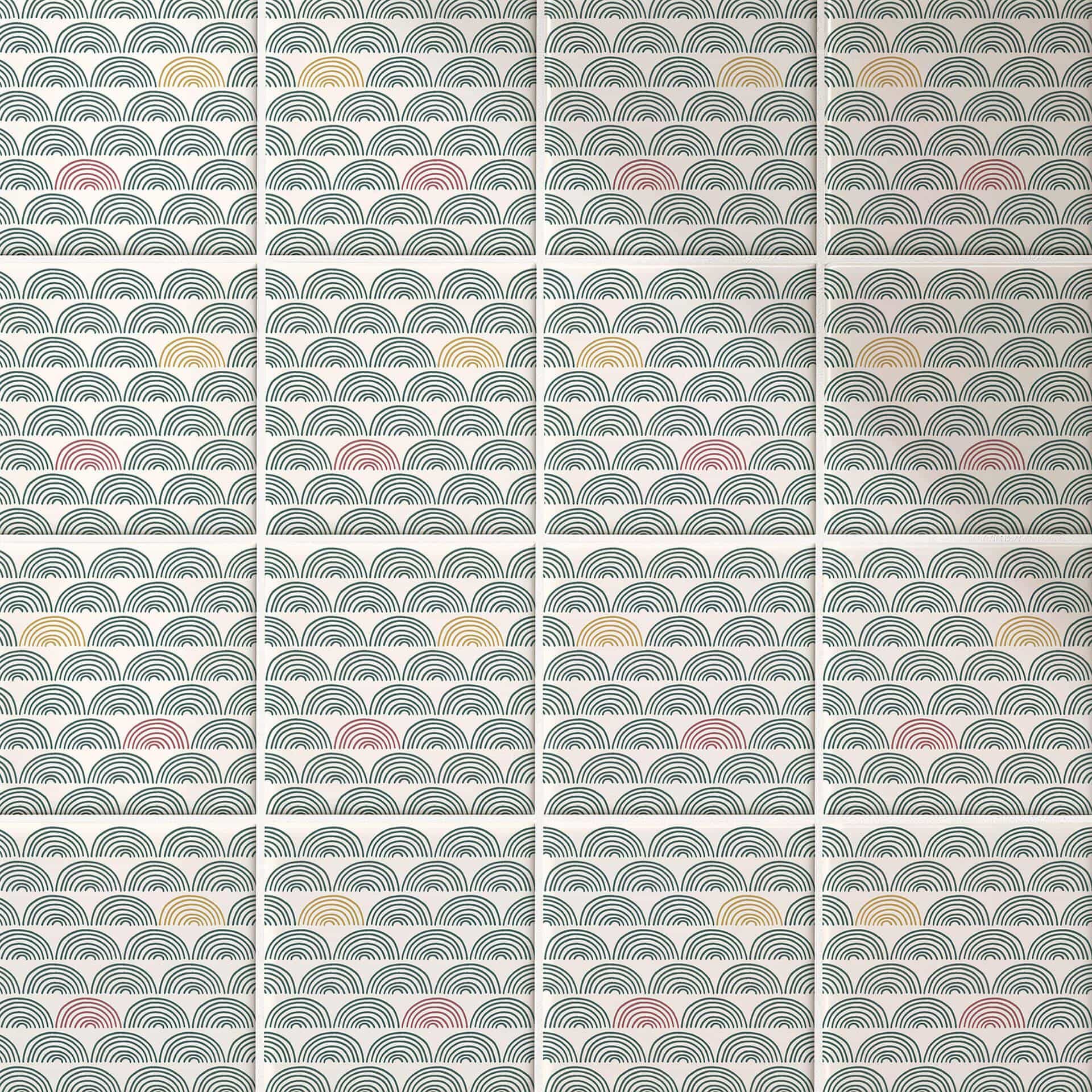 Azulejos Adhesivos Boho - abanico eucalipto rojo y dorado - lote de 12