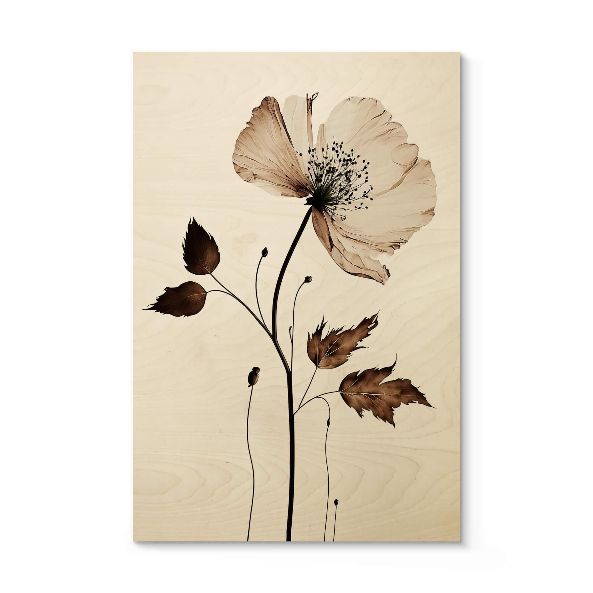 Cuadro de madera flores - flor seca en crema - Treechild