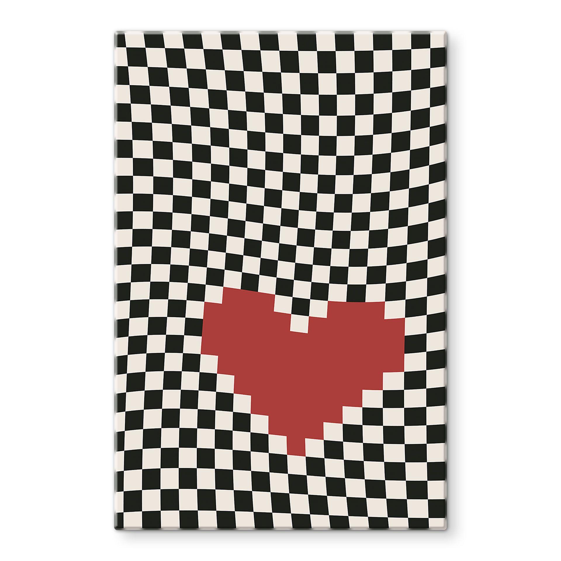 Glasbillede - Optisk illusion: hjerte i pixel-stil - Kerr-Dineen